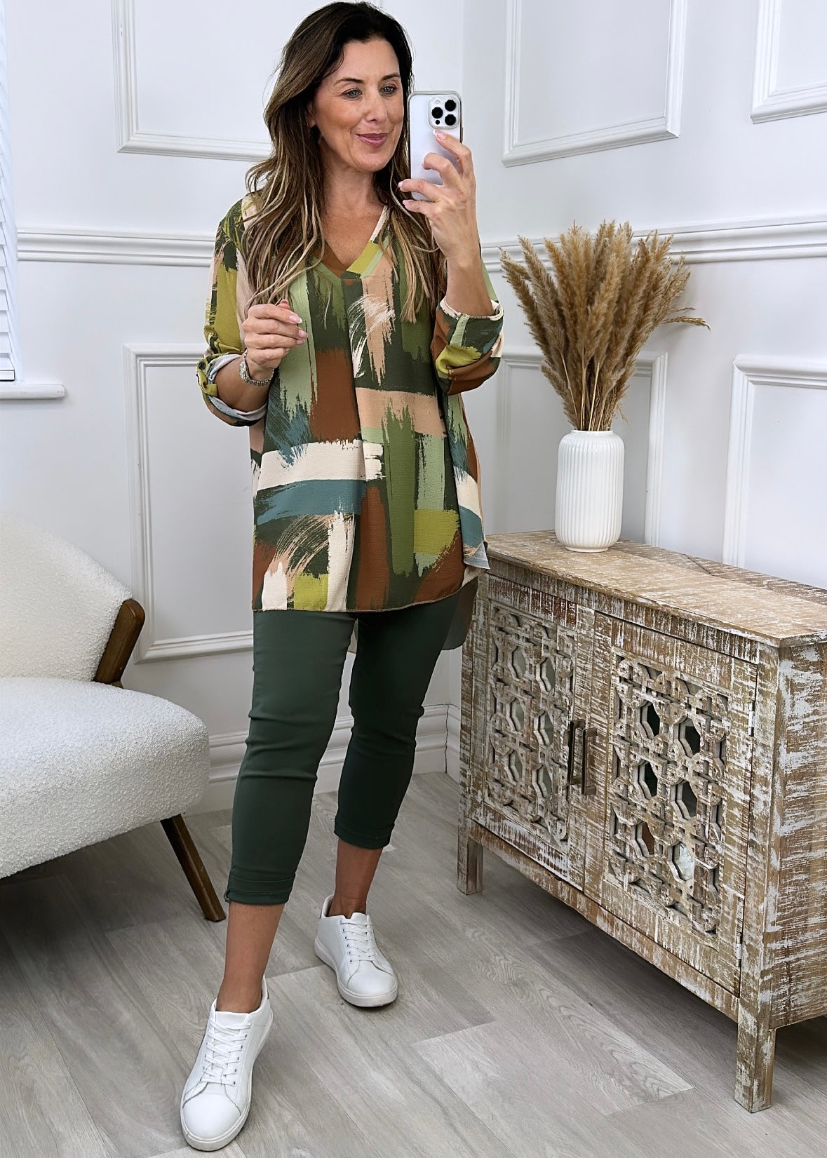 Morrigan Khaki Brushstroke Print Top