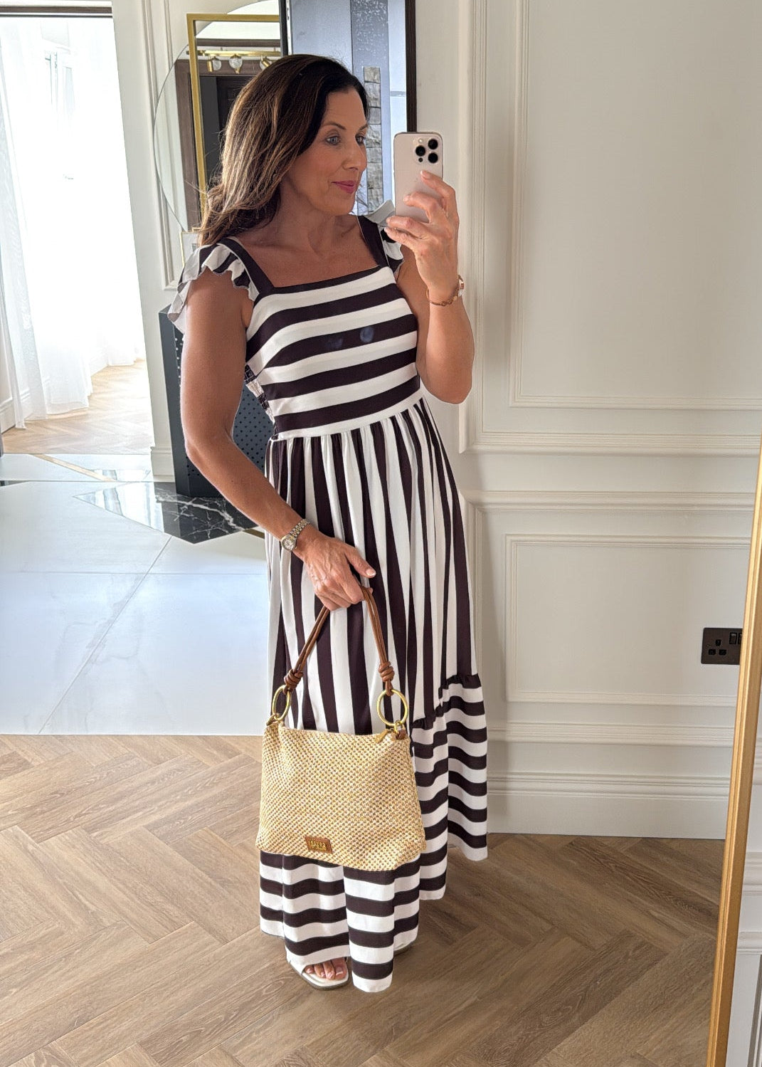 Elaina  Brown Striped Maxi Dress
