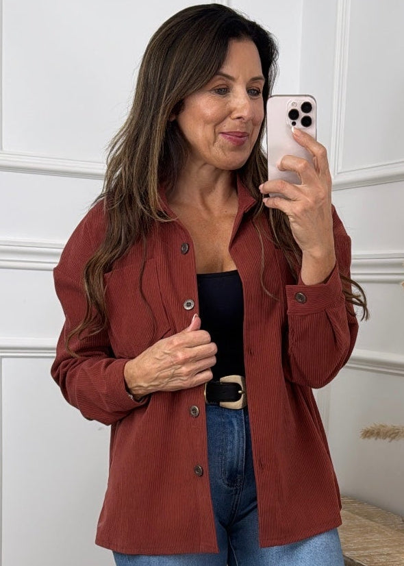 Scarlett Rust Cord Pocket Shirt