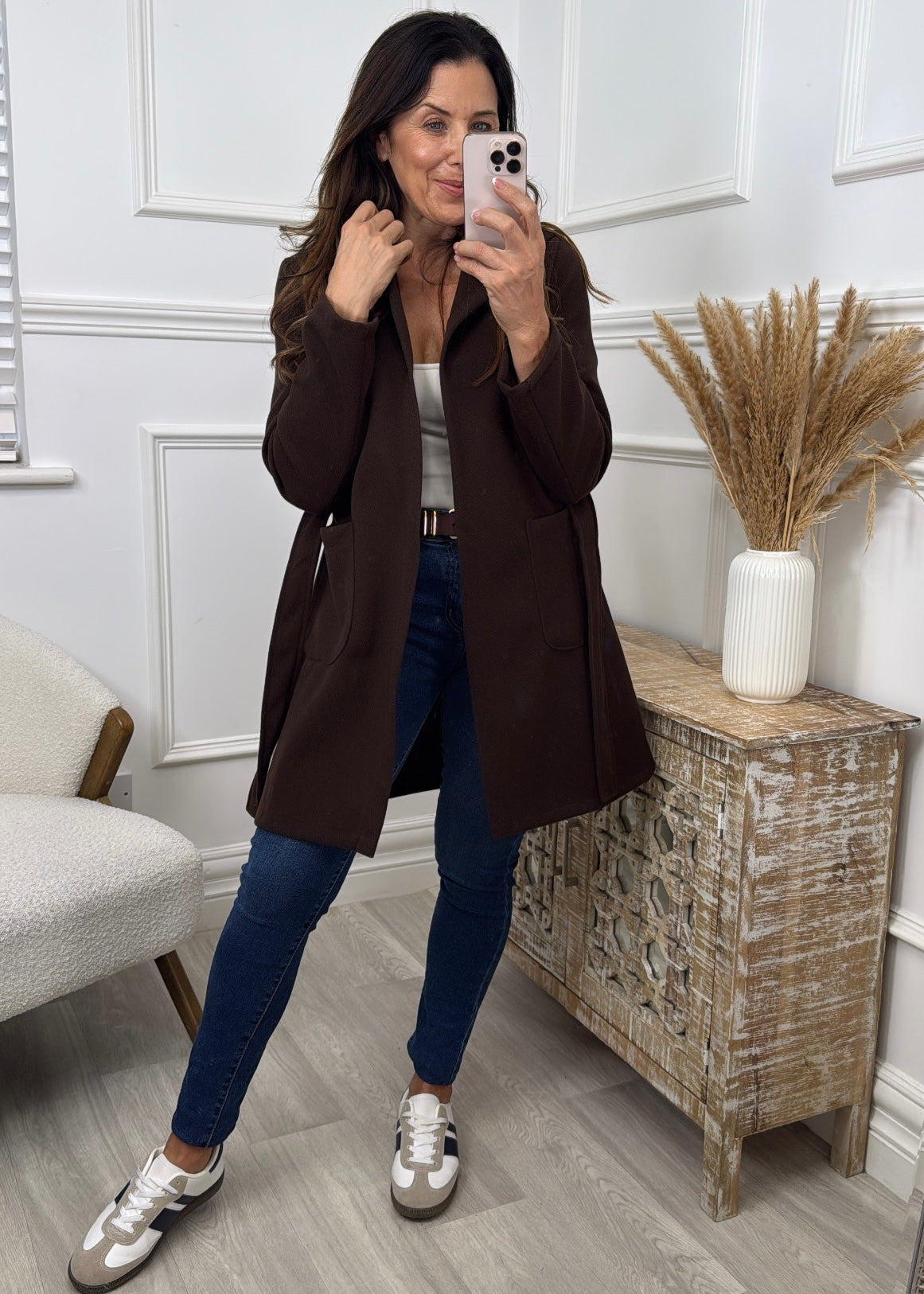 Neva Brown Belted Wrap Coat