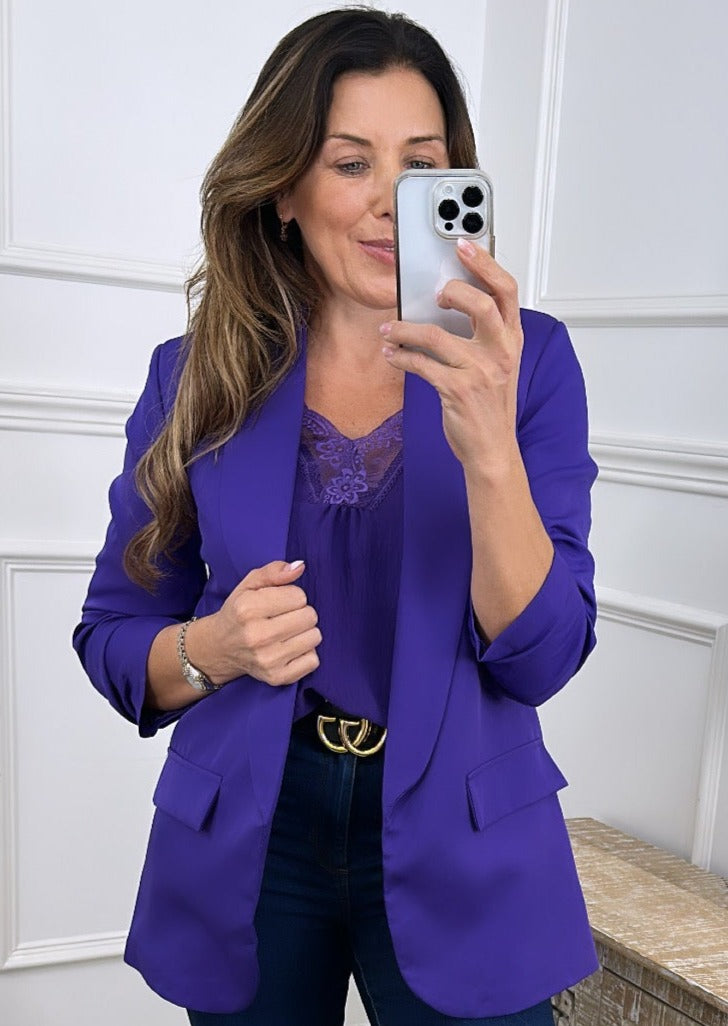 Merrill Purple Gathered Sleeve Blazer
