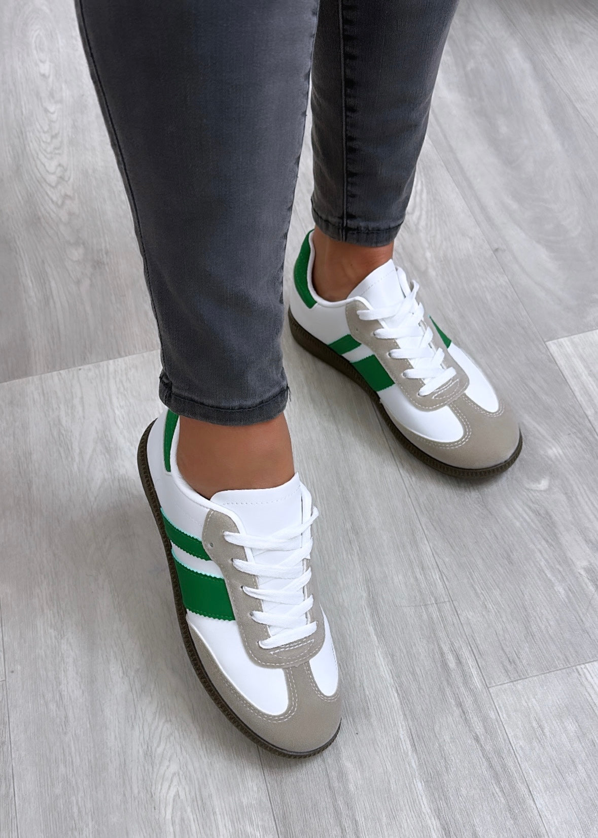 Larsa White/Green Lace Up Sneakers