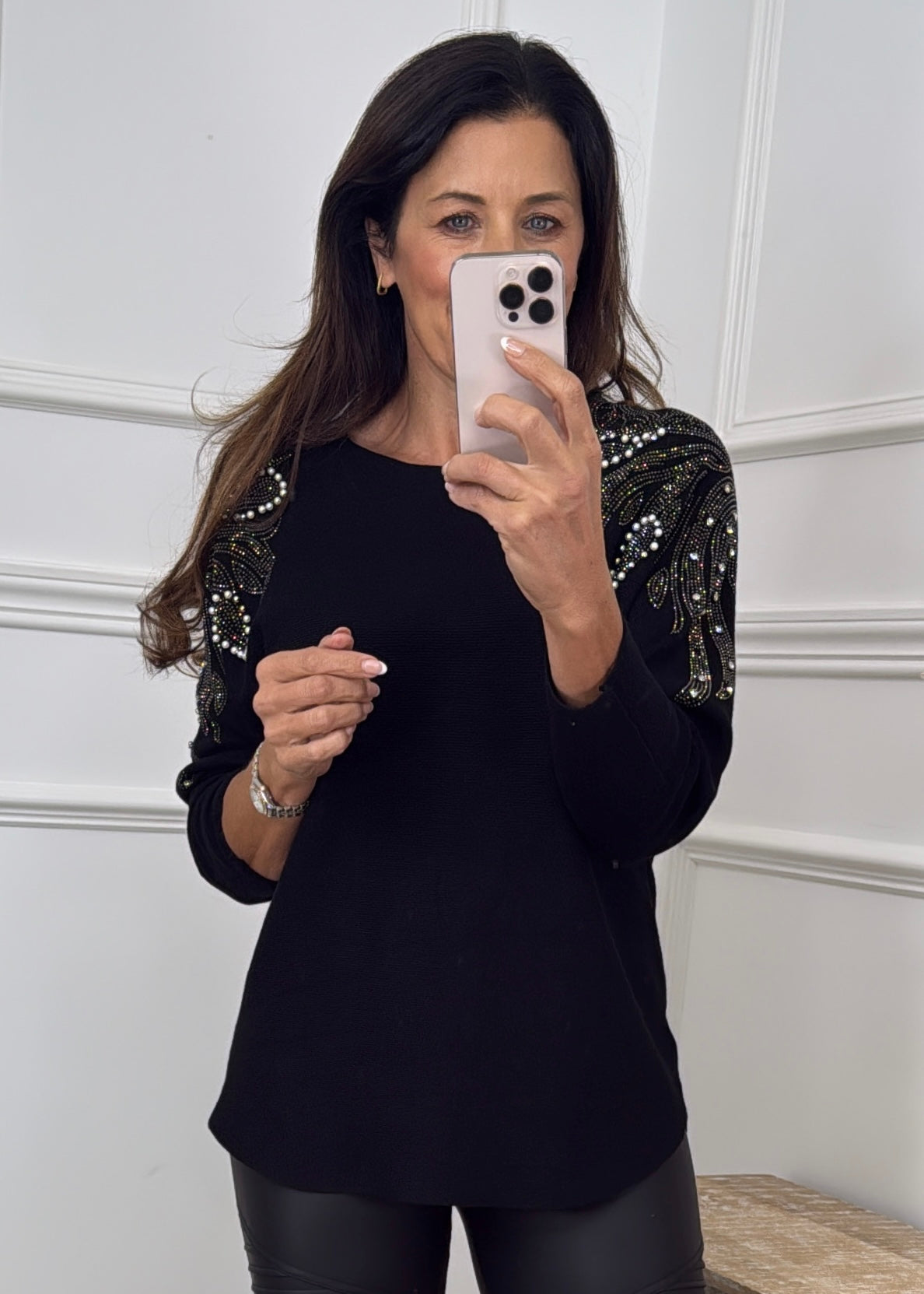 Samara Black Embellished Shoulder Jumper