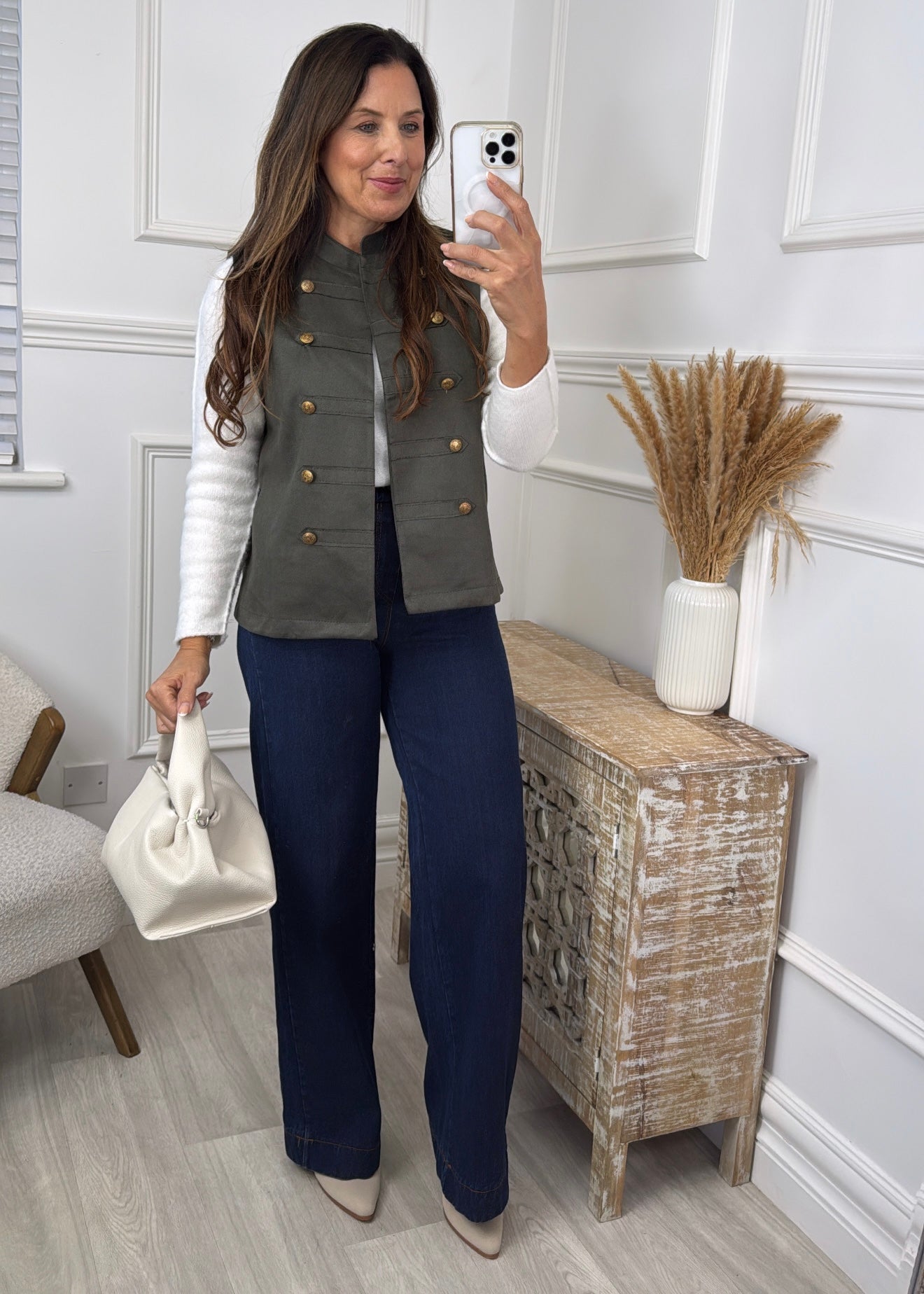 Katie Khaki Button Waistcoat