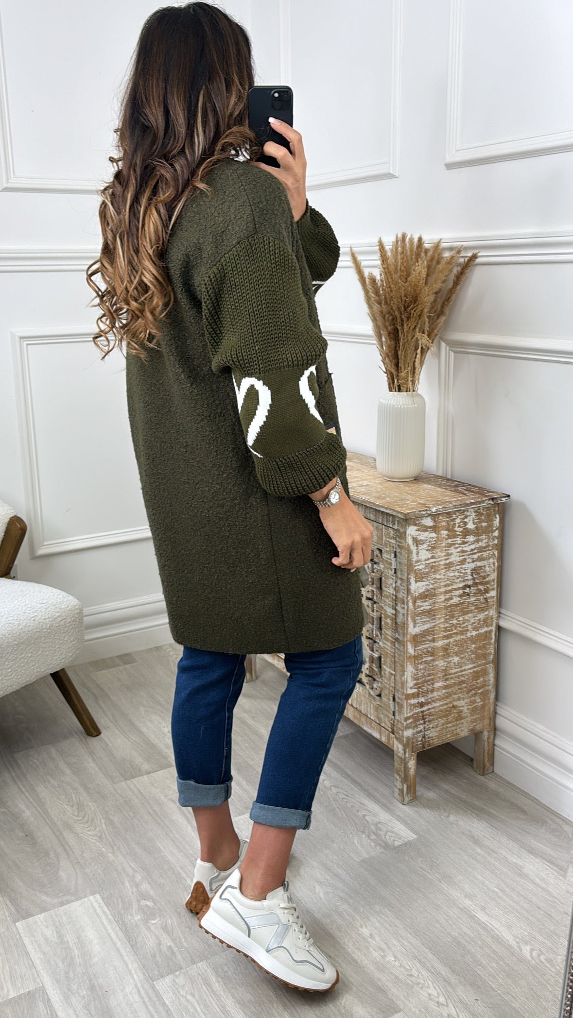 Yvonne Khaki Heart Sleeve Coatigan
