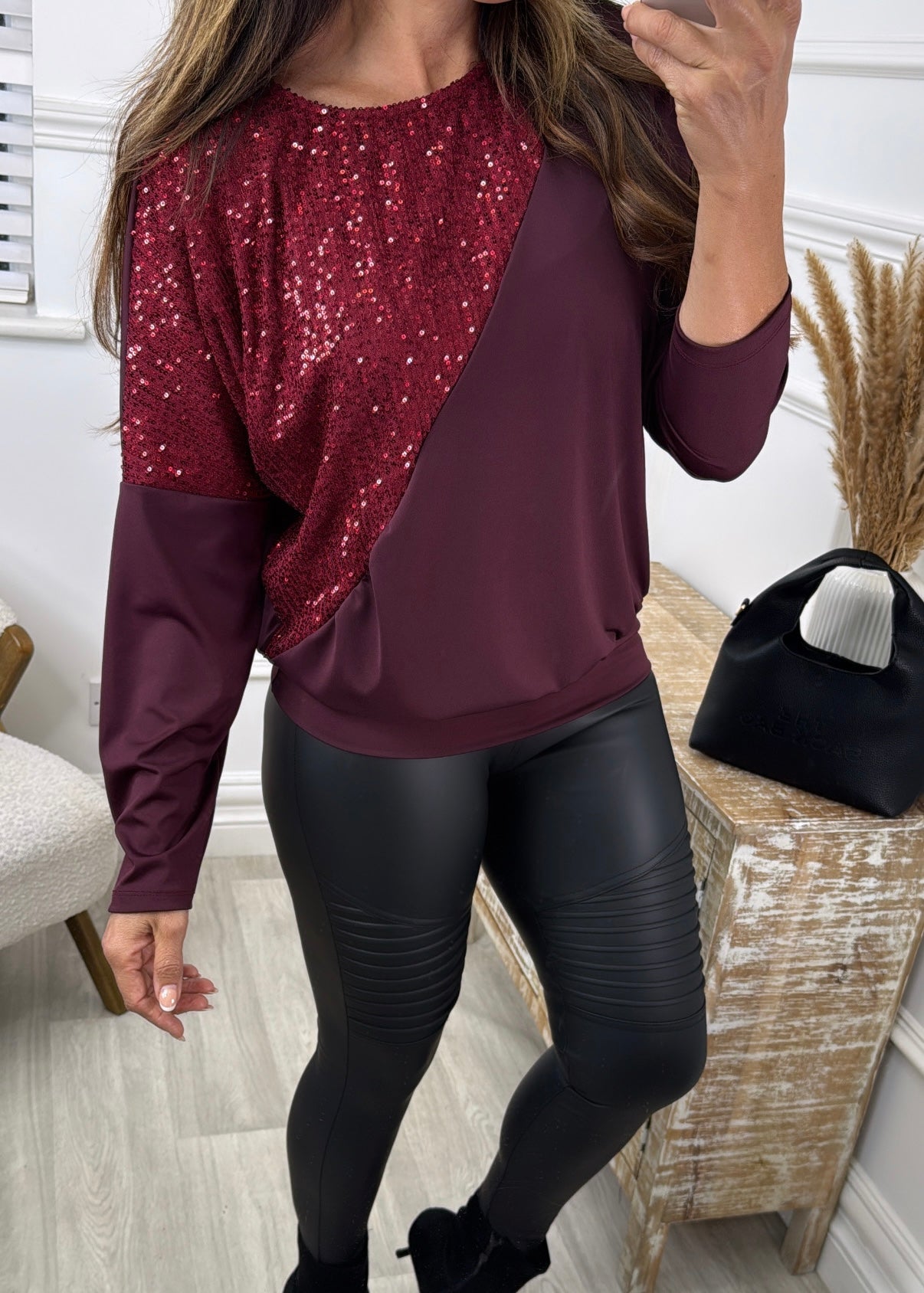 Kera Wine Sequin Sweatshirt