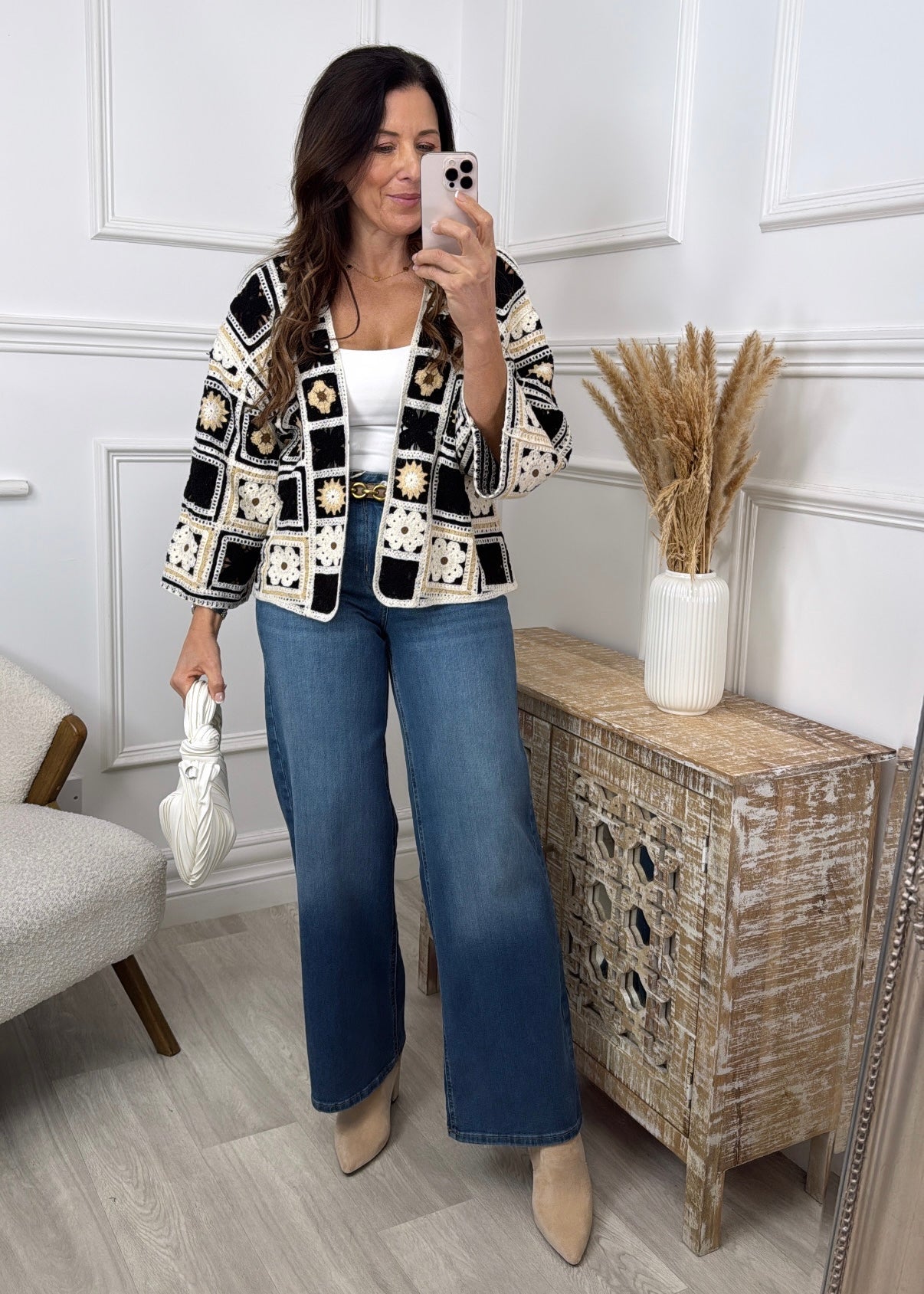 Vera Black Flower Crochet Knit Cardigan