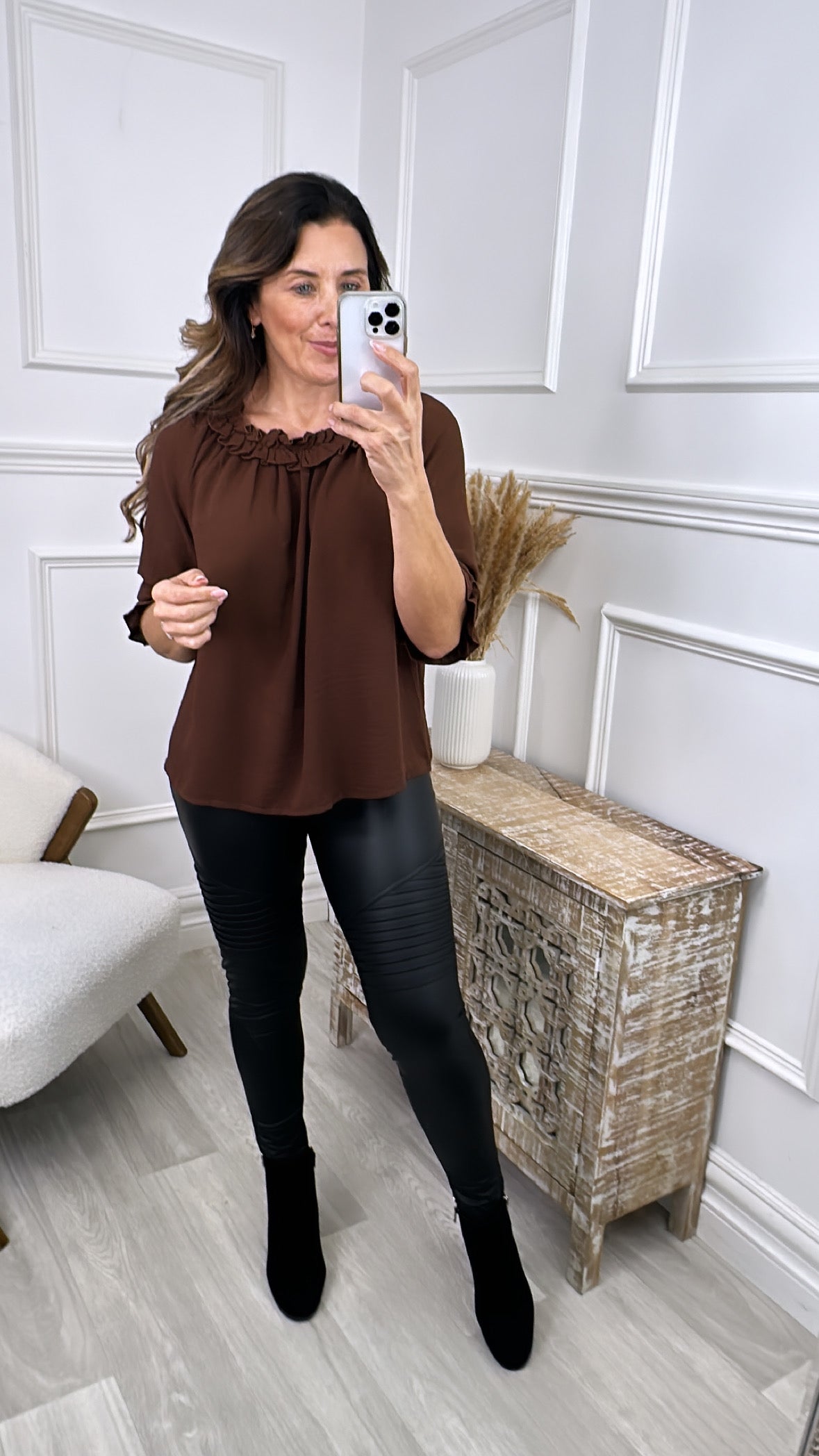 Madlena Brown Ruffle Detail Blouse
