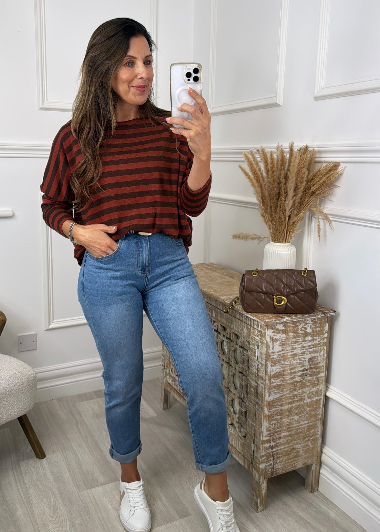 Viola Brown and Rust Striped Top
