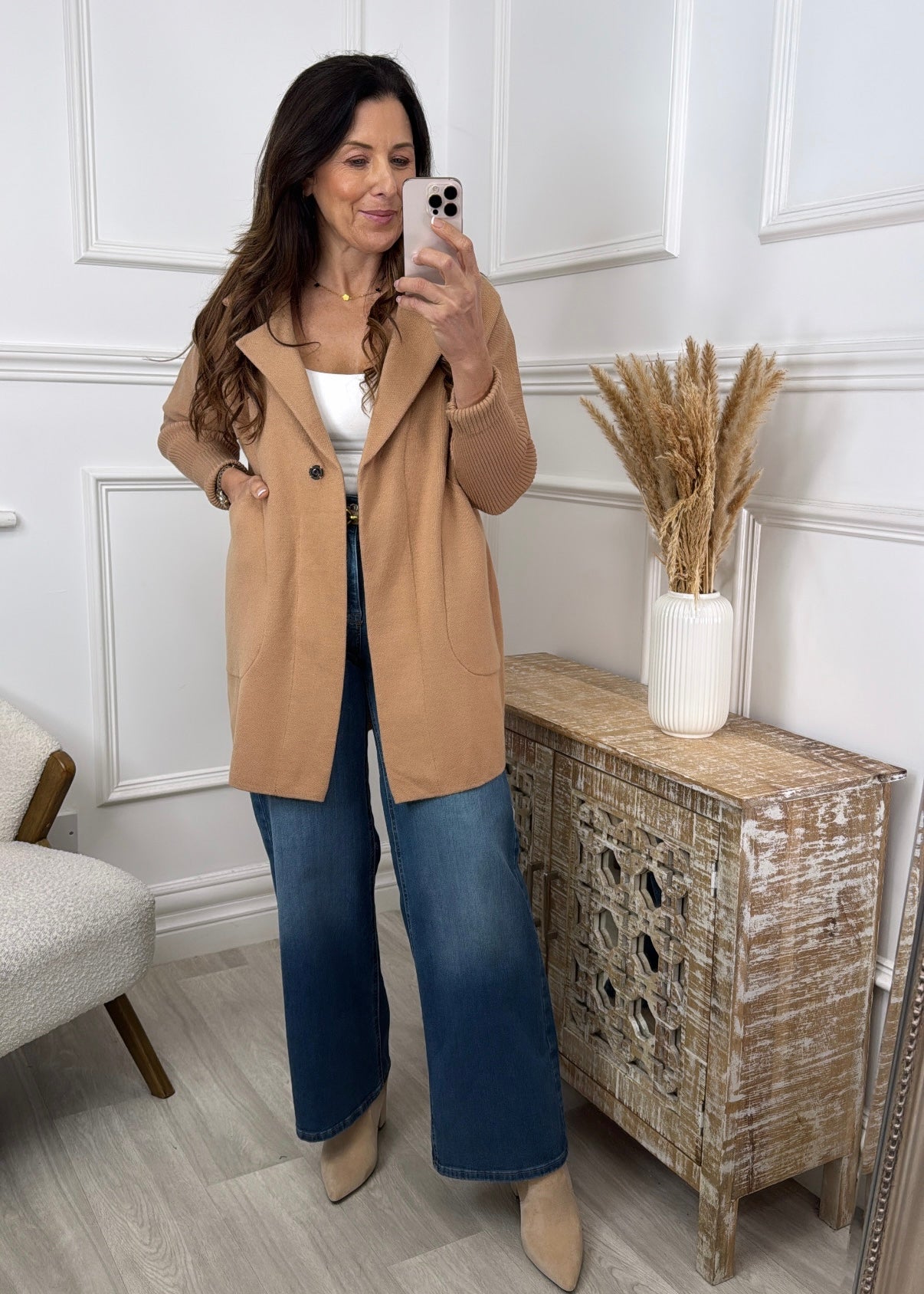 Madlena Camel Knit Sleeve Coat