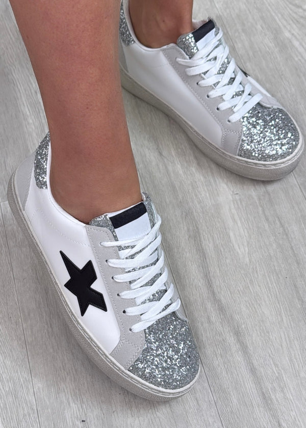 Leandra White Glitter Upper Trainers