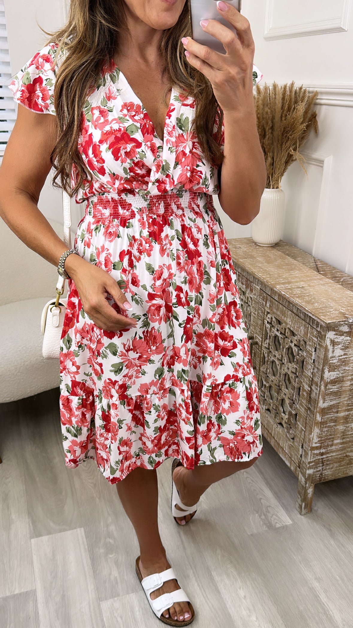 Arizona White Floral Print Midi Dress