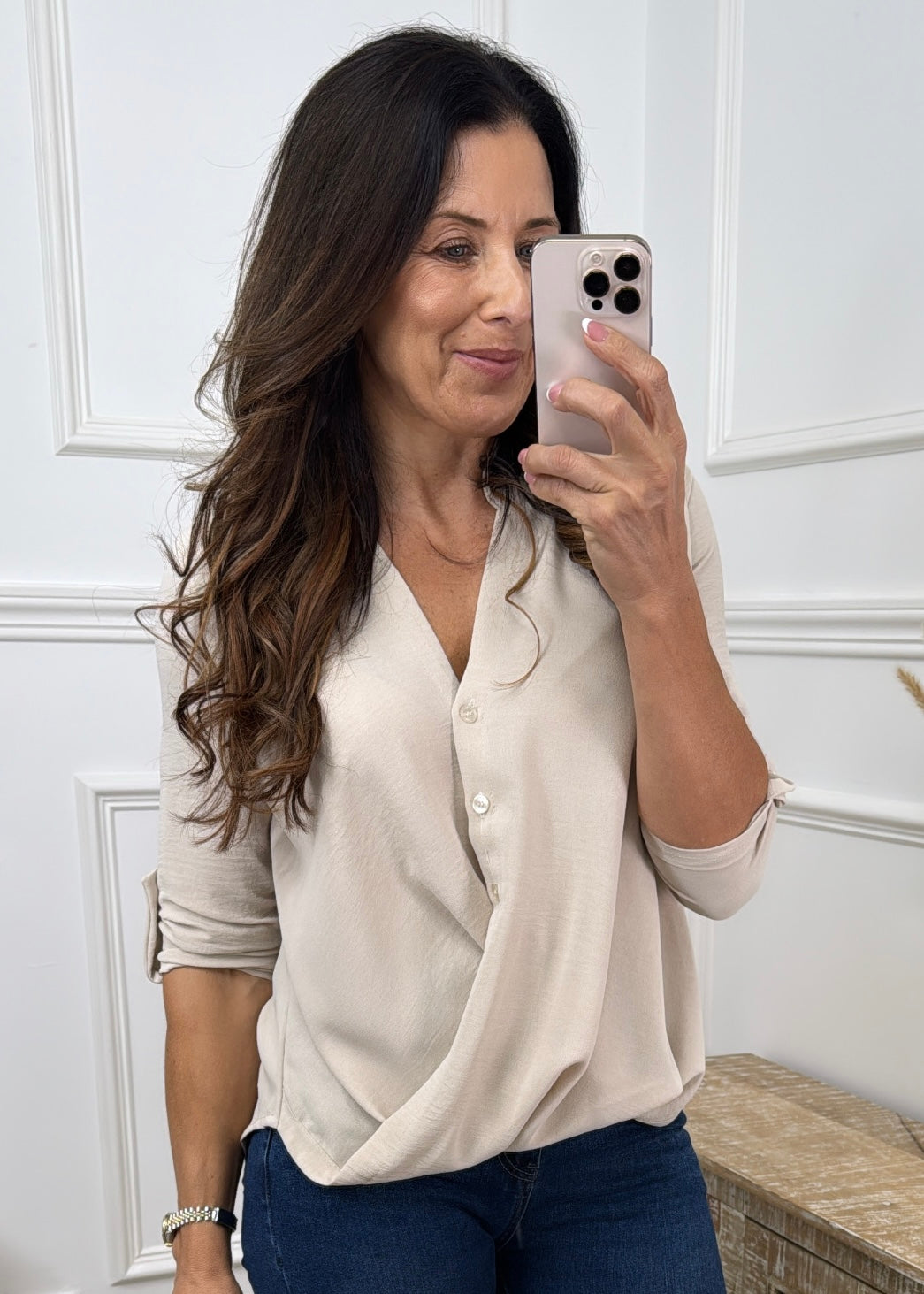 Darcy Beige Wrap Blouse