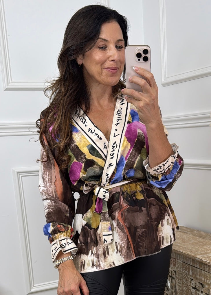 Moya Brown Wrap Blouse