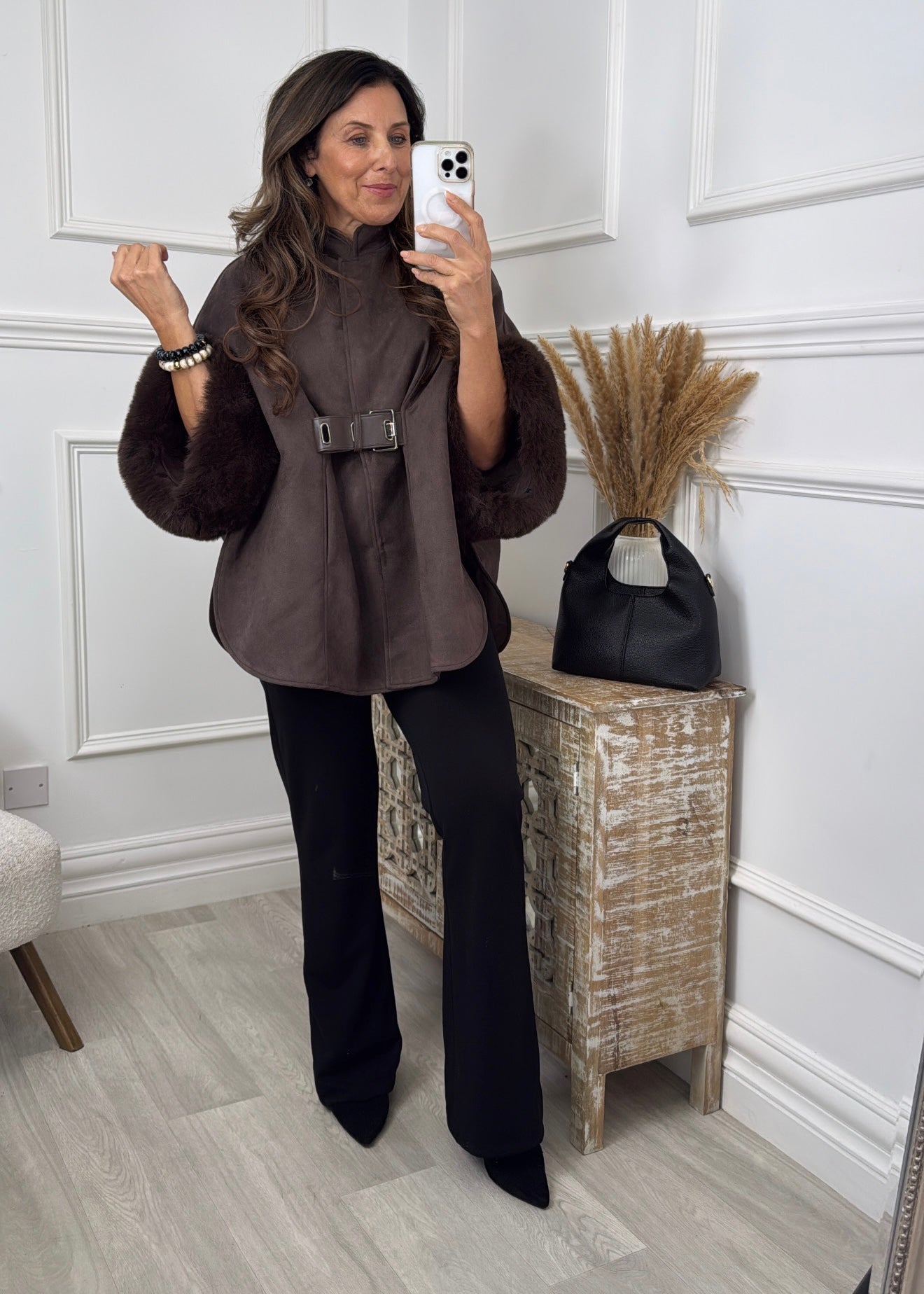 Nadia Brown Fur Cuff Jacket