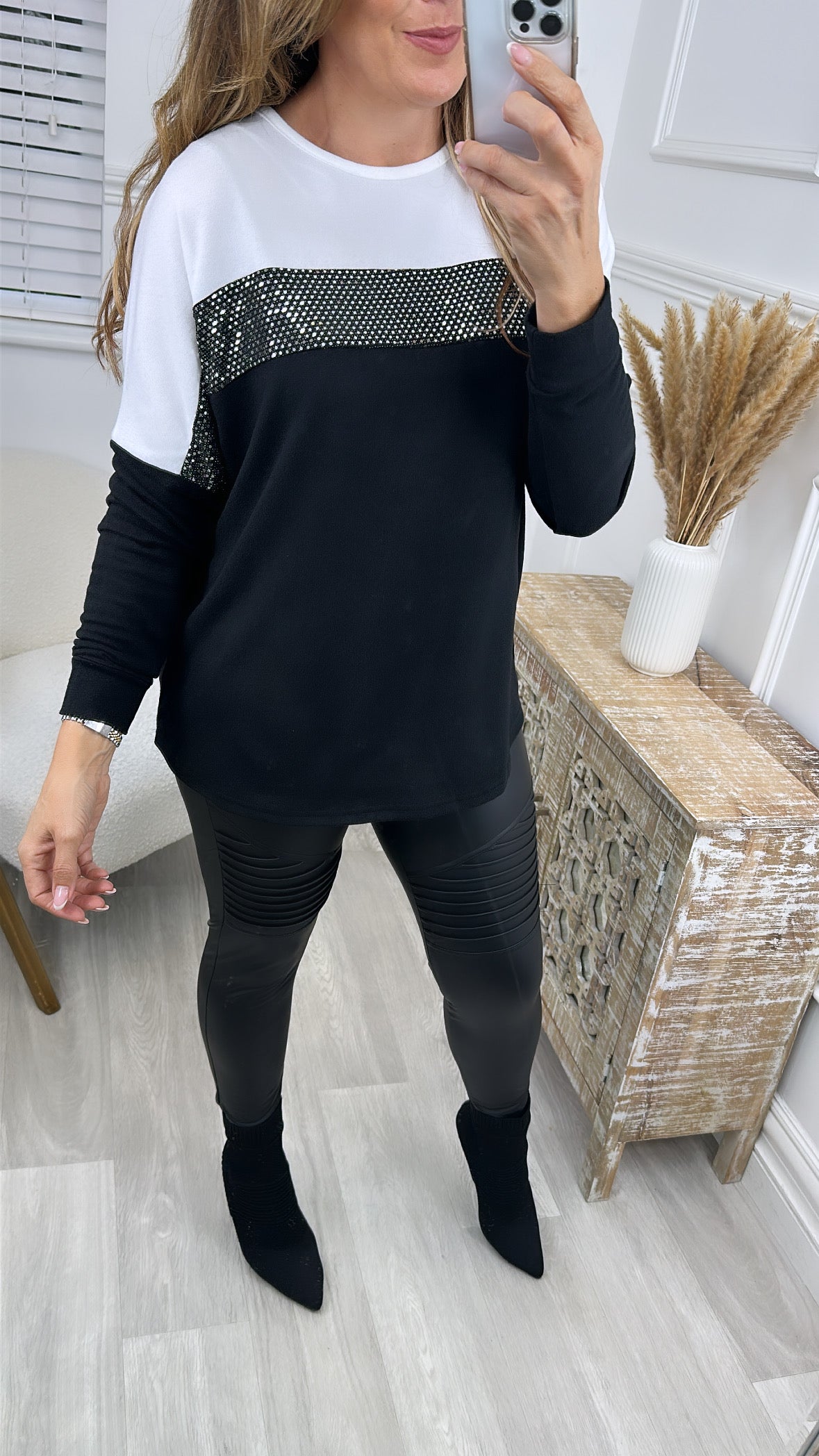 Mona Black Glitter Detail Top