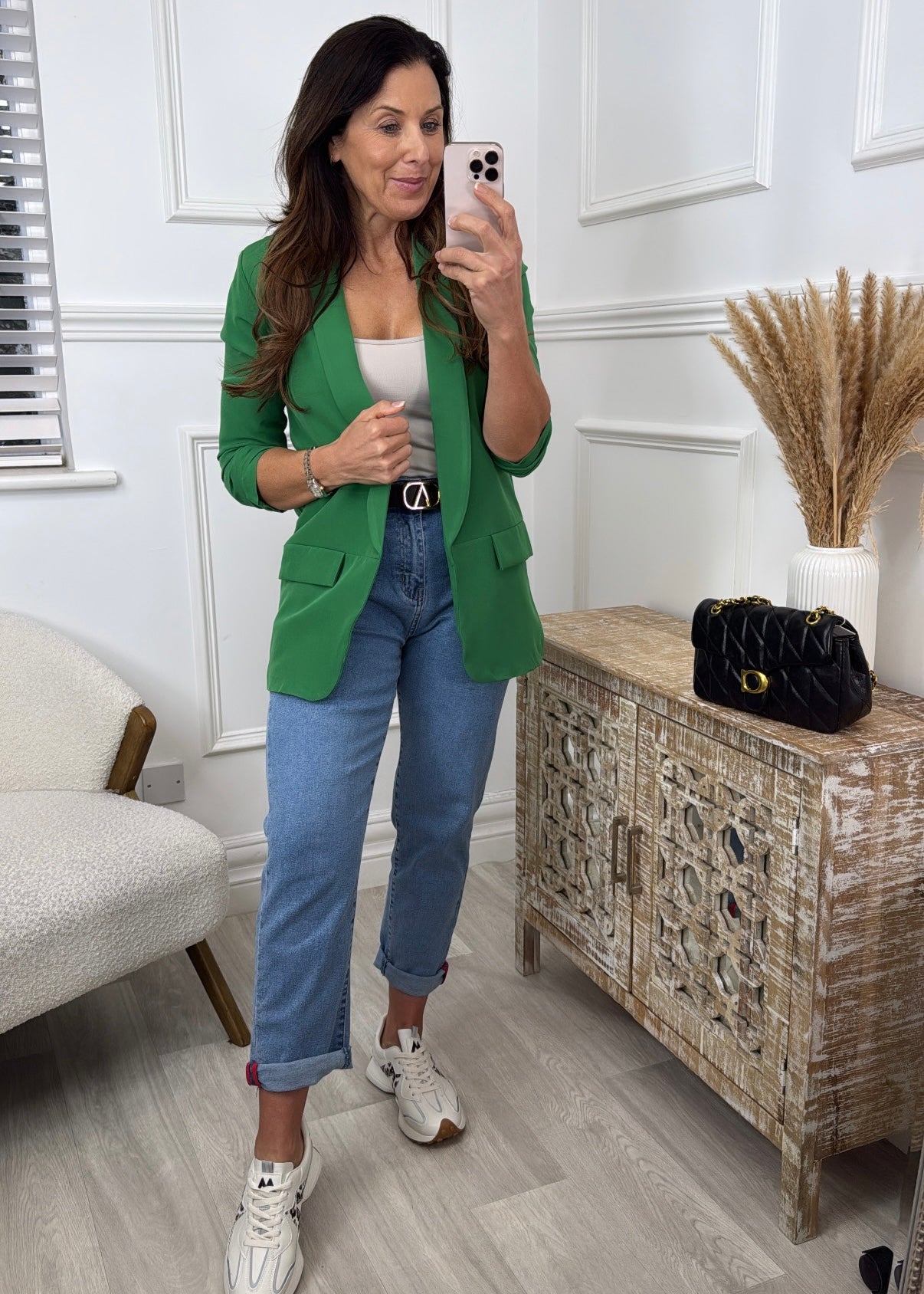 Merrill Shamrock Green Gathered Sleeve Blazer