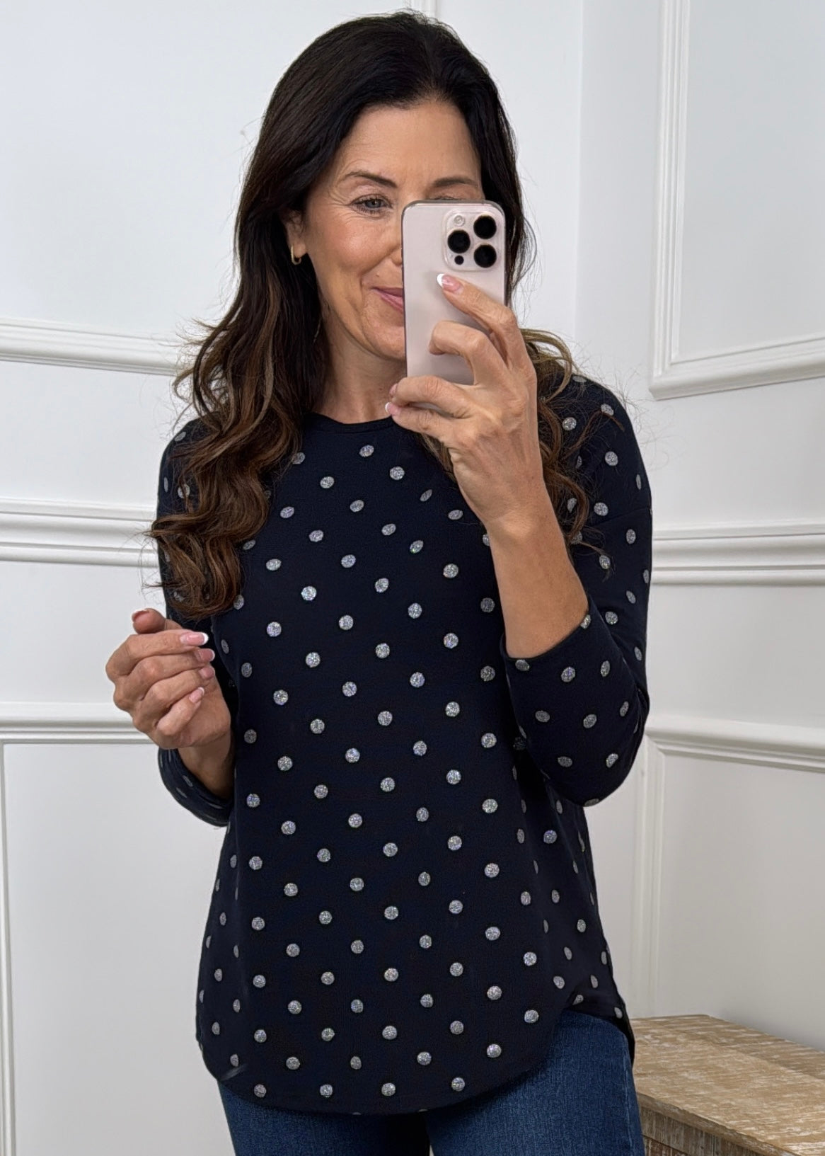 Mirabella Navy Polka Dot Top