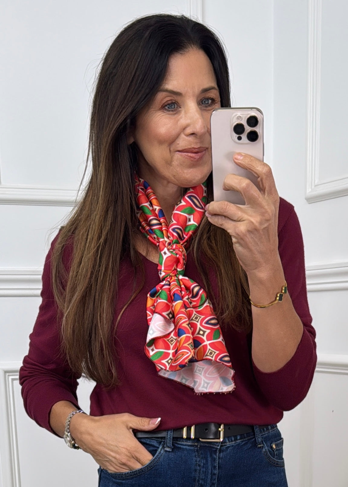Antonia Wine V Neck Jumper with Scarf