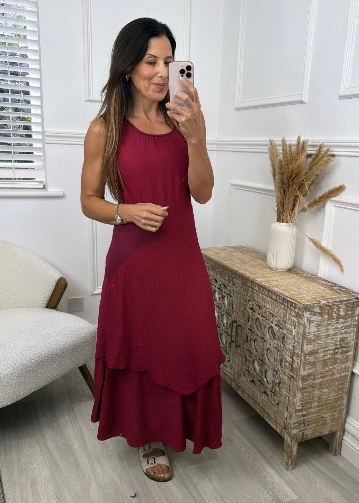 Quinn Wine Layered Skirt Dress