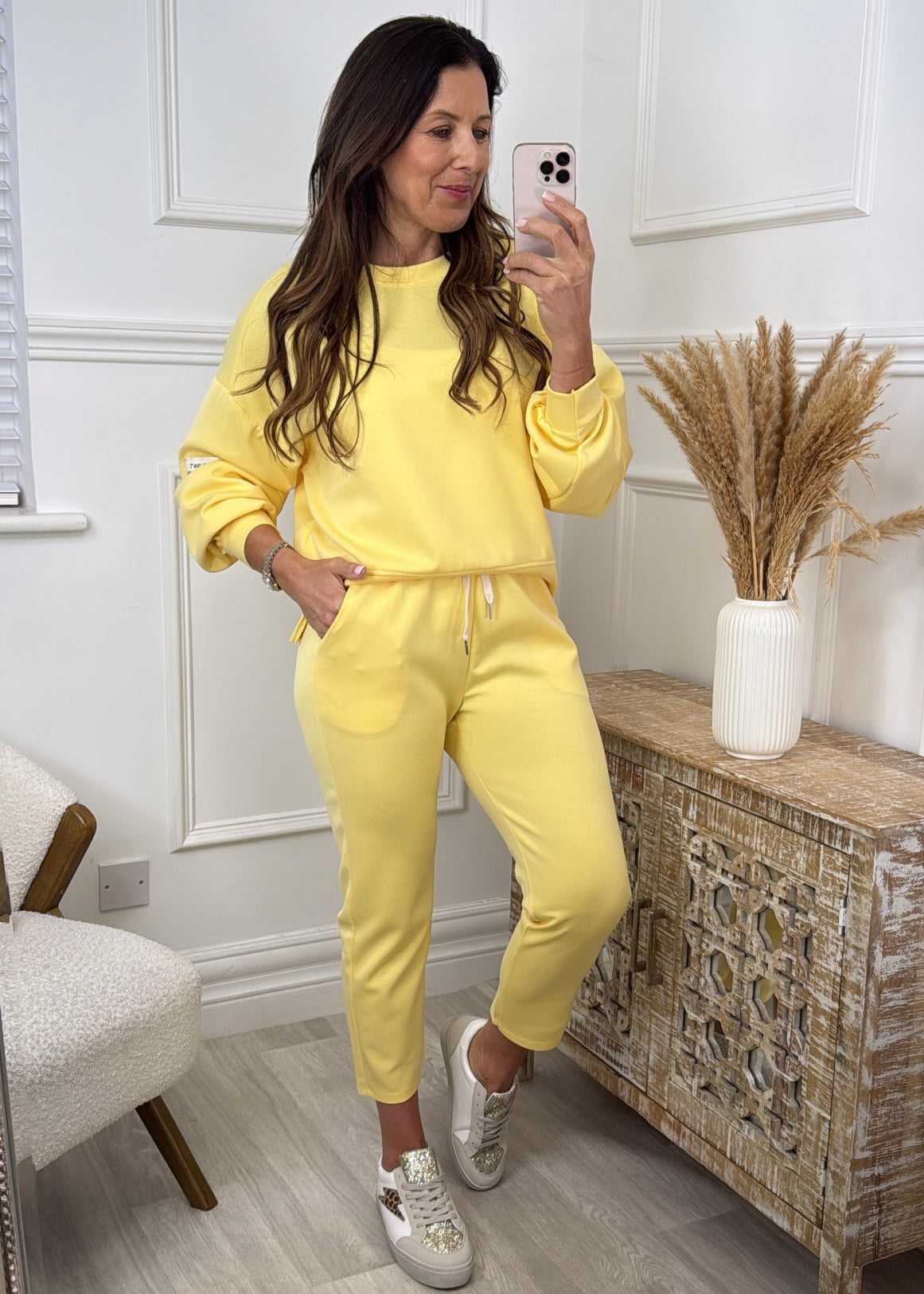 Liana Yellow Dropped Sleeved Sweatshirt Set