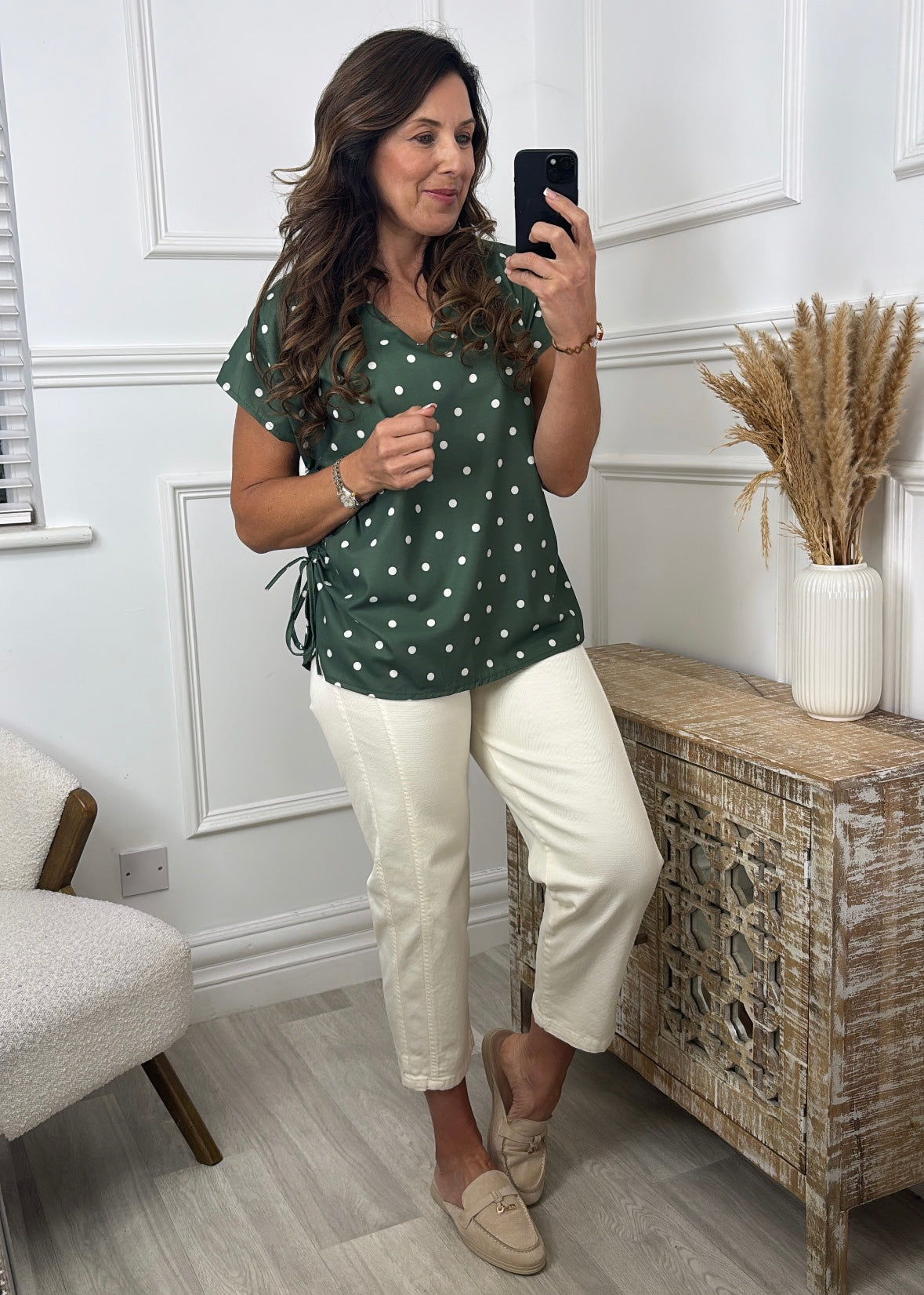 Elly Khaki Polka Dot Blouse