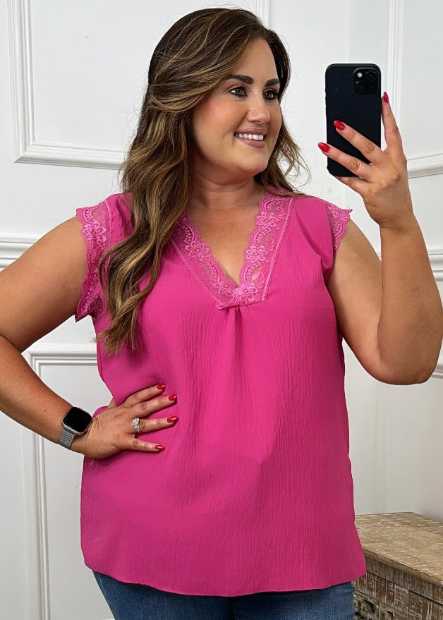Davina Fuchsia Lace Trim Top