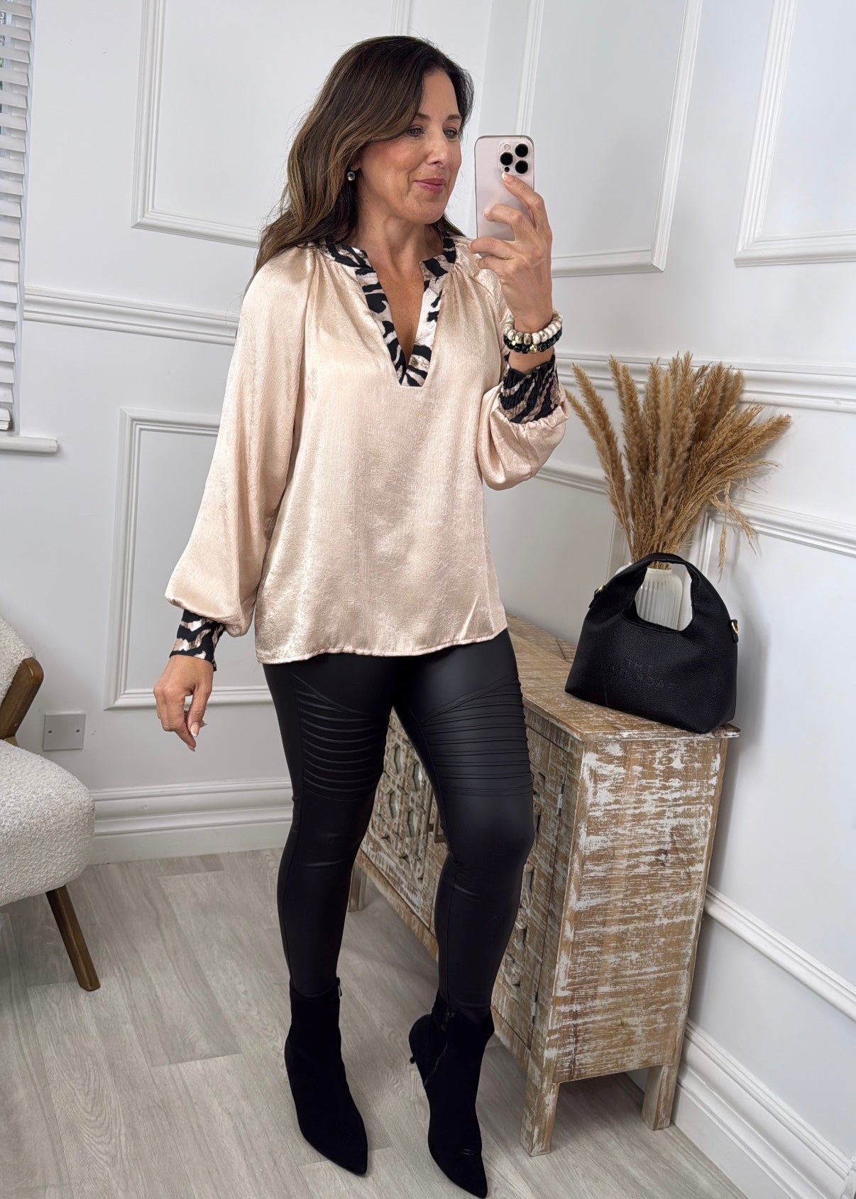Sunnie Beige Zebra Trim Top