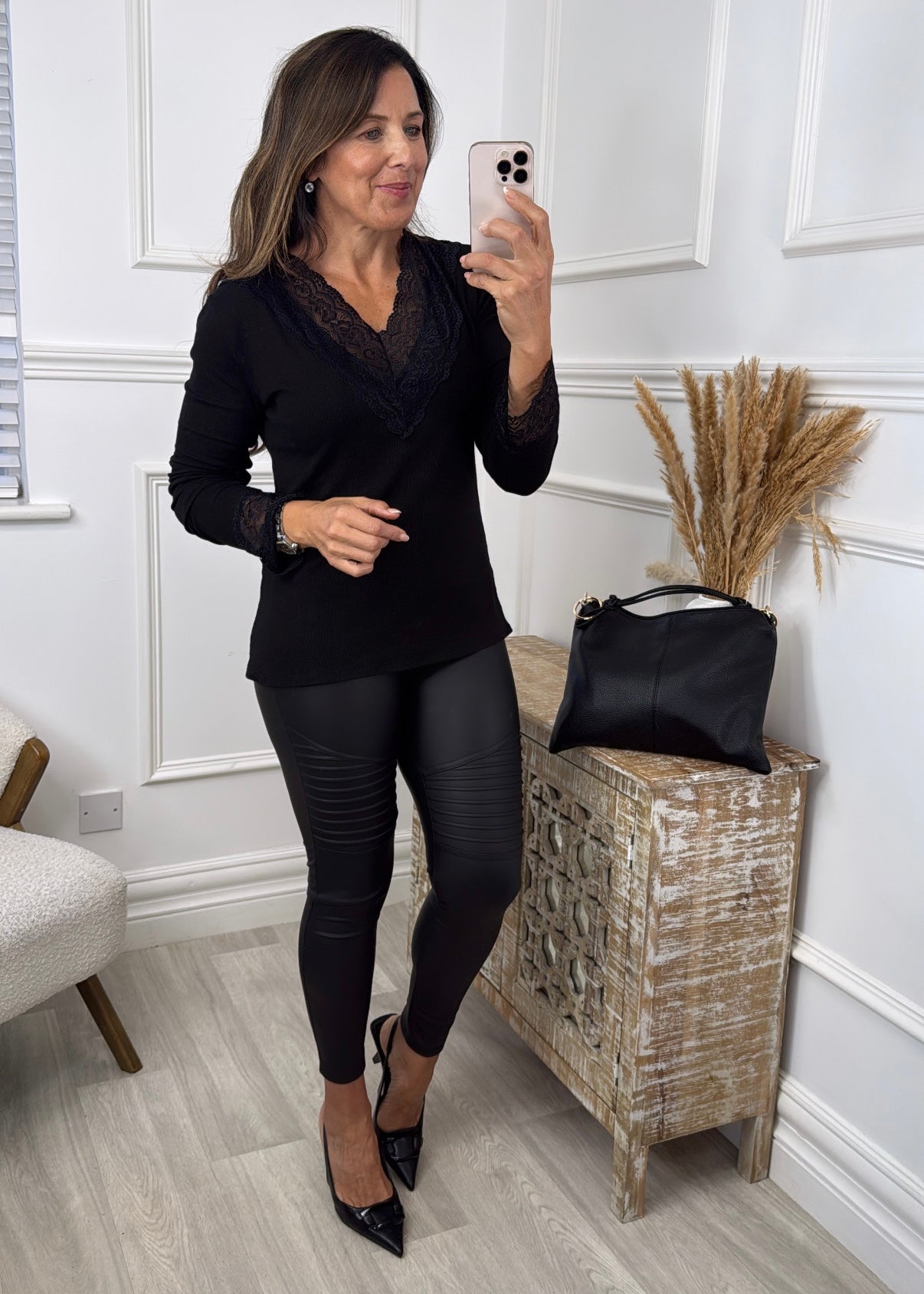 Flora Black Lace Neck Top