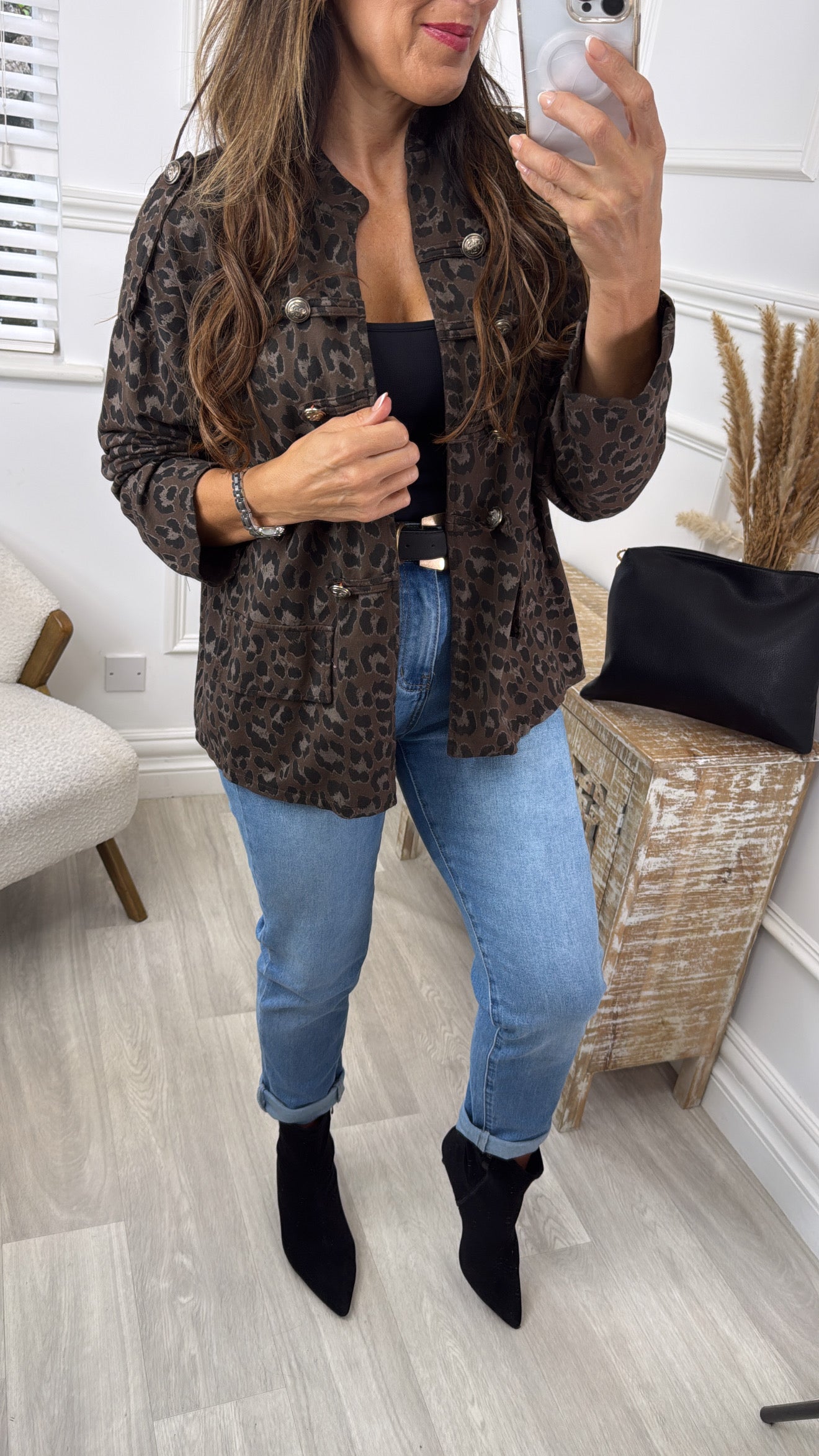 Jessica Brown Leopard Military Jacket