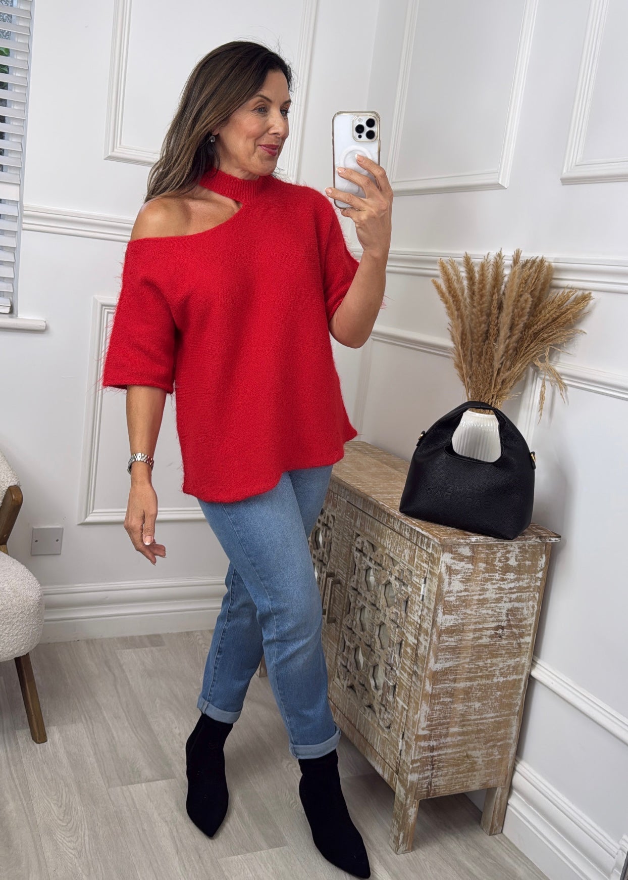 Giovanna Red High Neck Knit