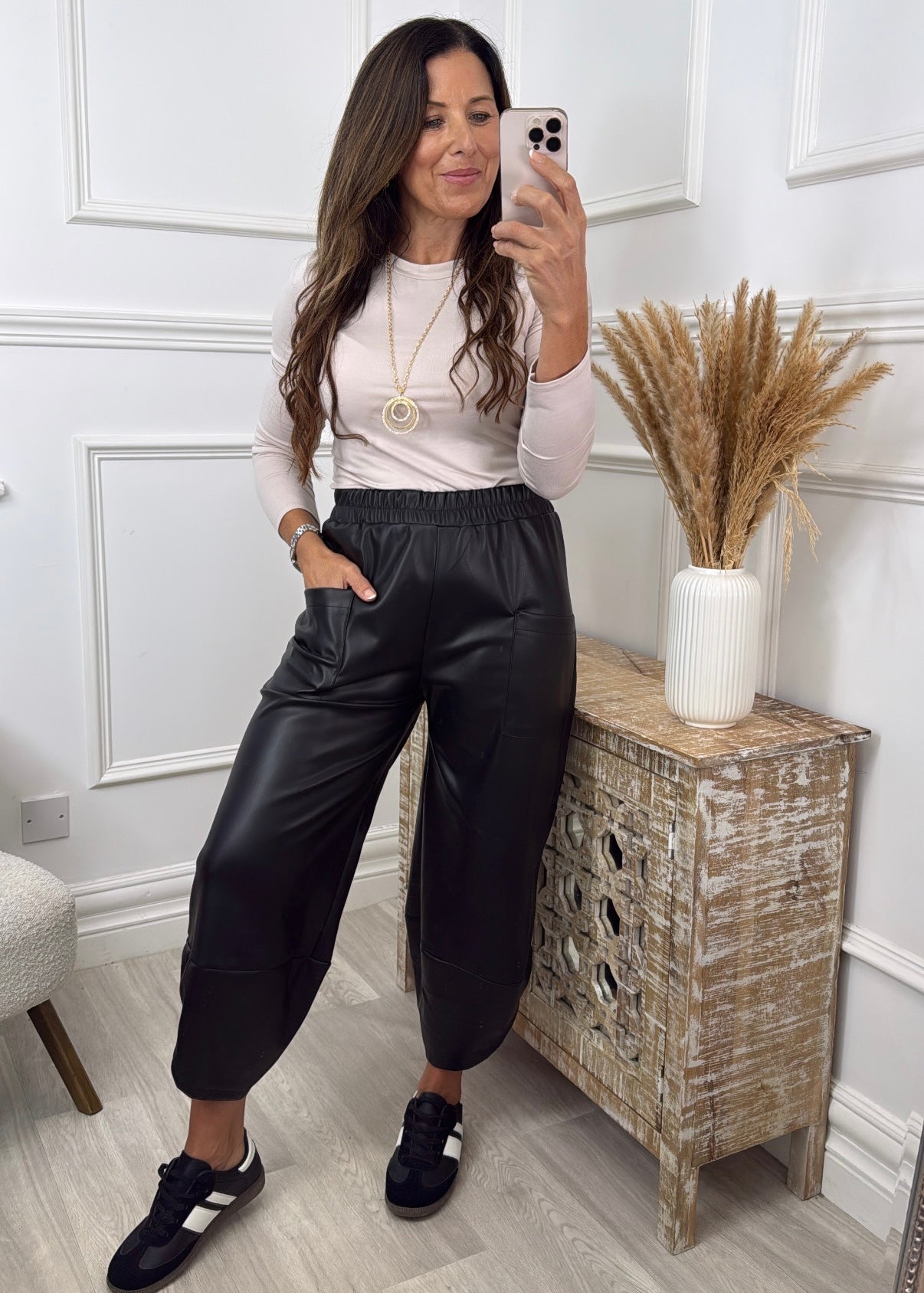 Croia Black PU Leather Pants