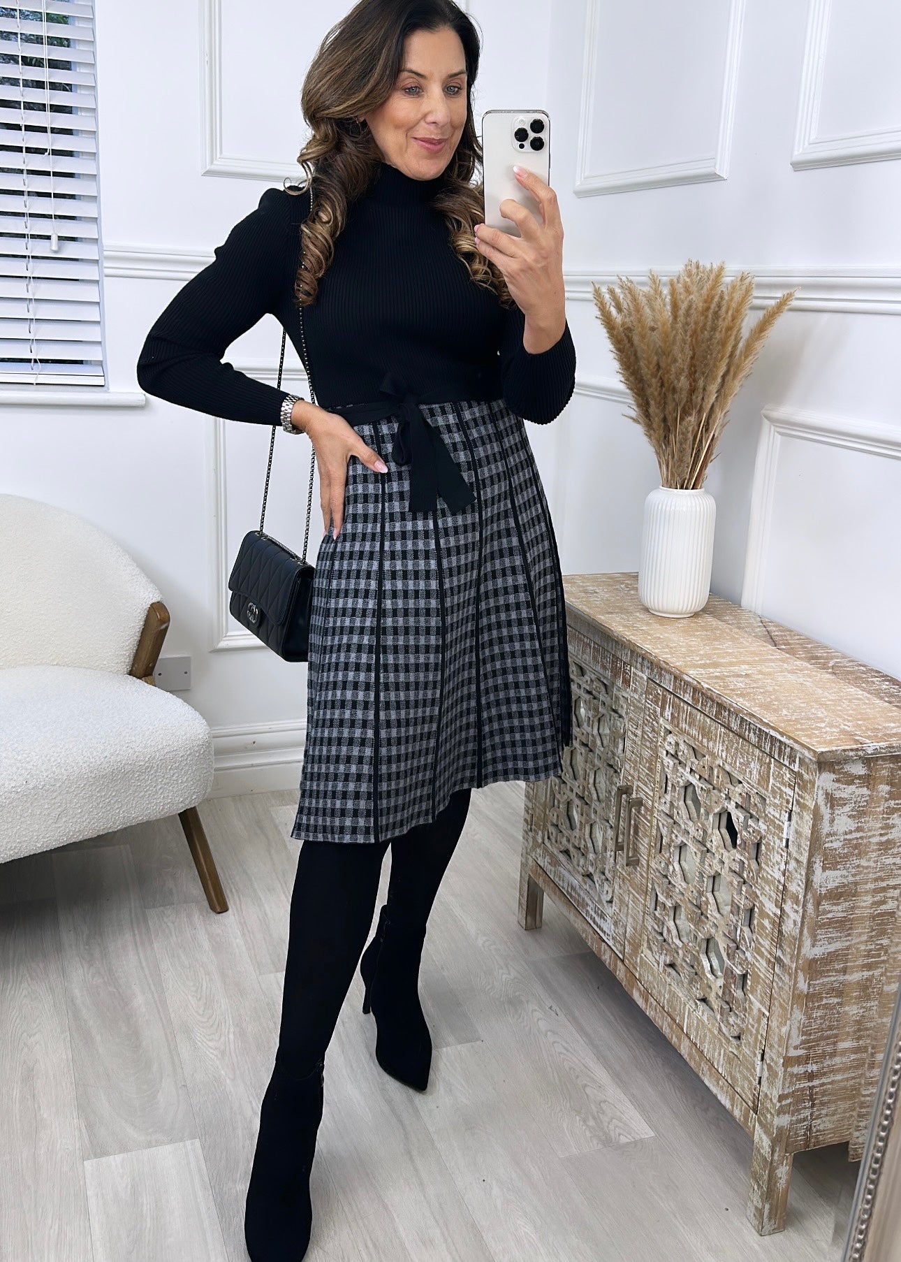 Lotte Black Gingham Skater Dress