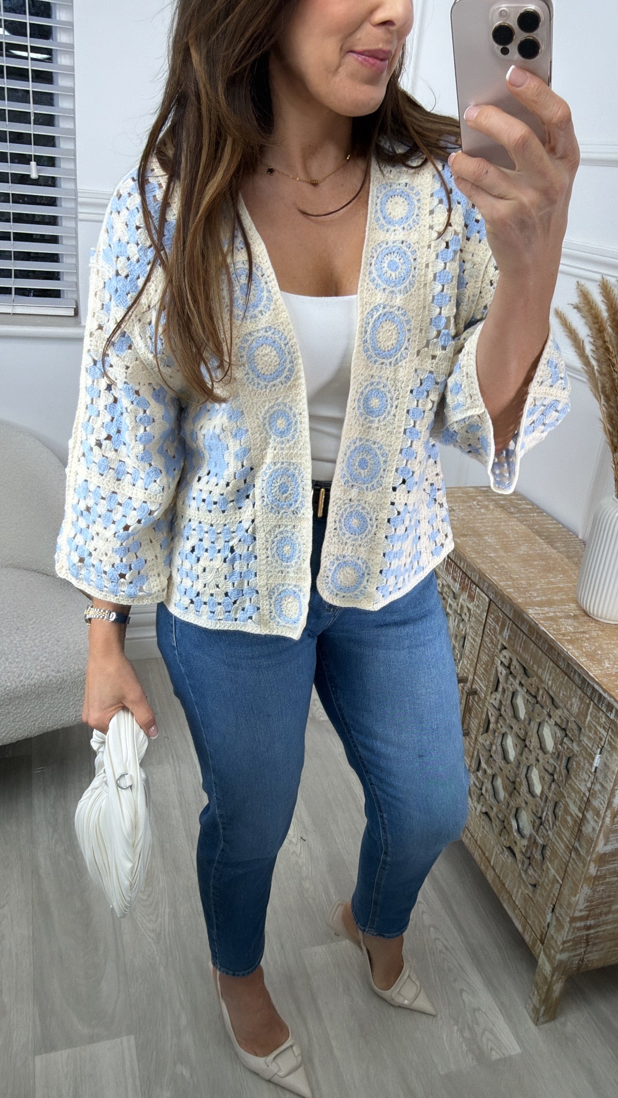 Avril Blue Crochet Knit Cardigan