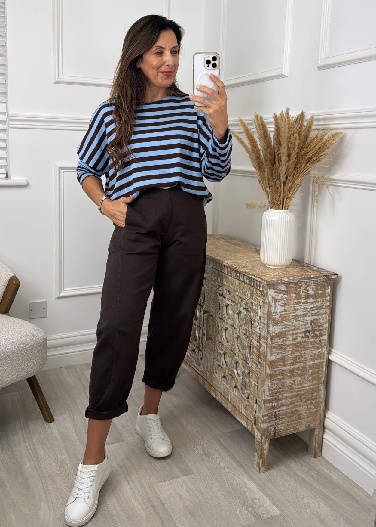 Viola Blue and Brown Striped Top