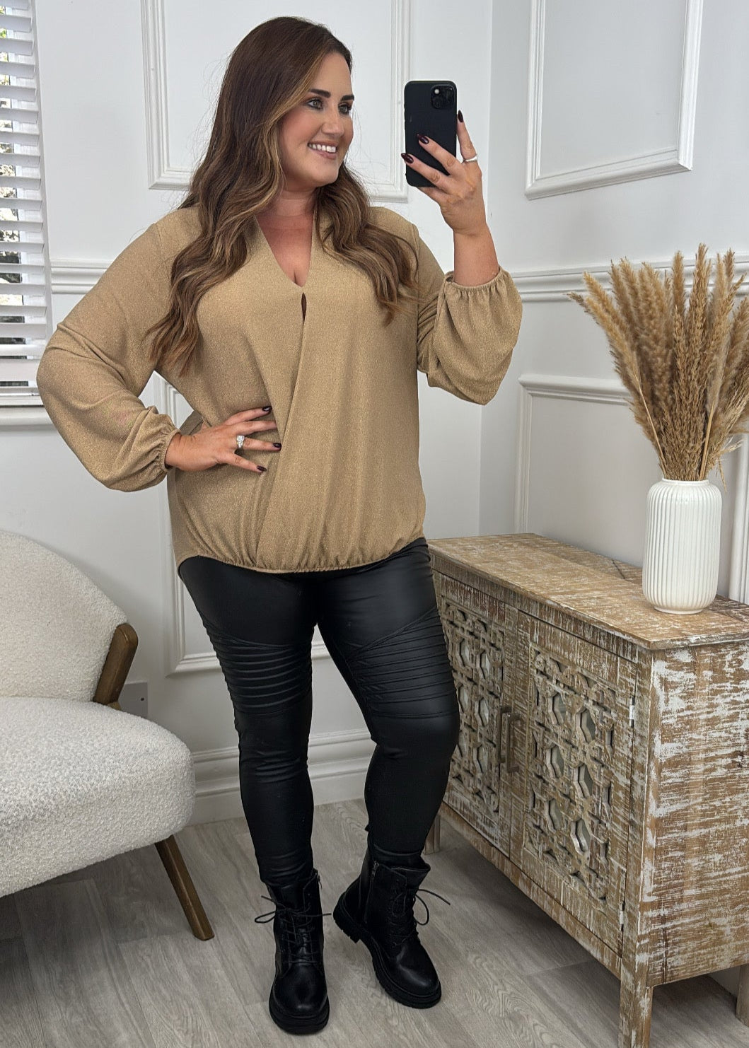 Shelly Gold Faux Wrap Top