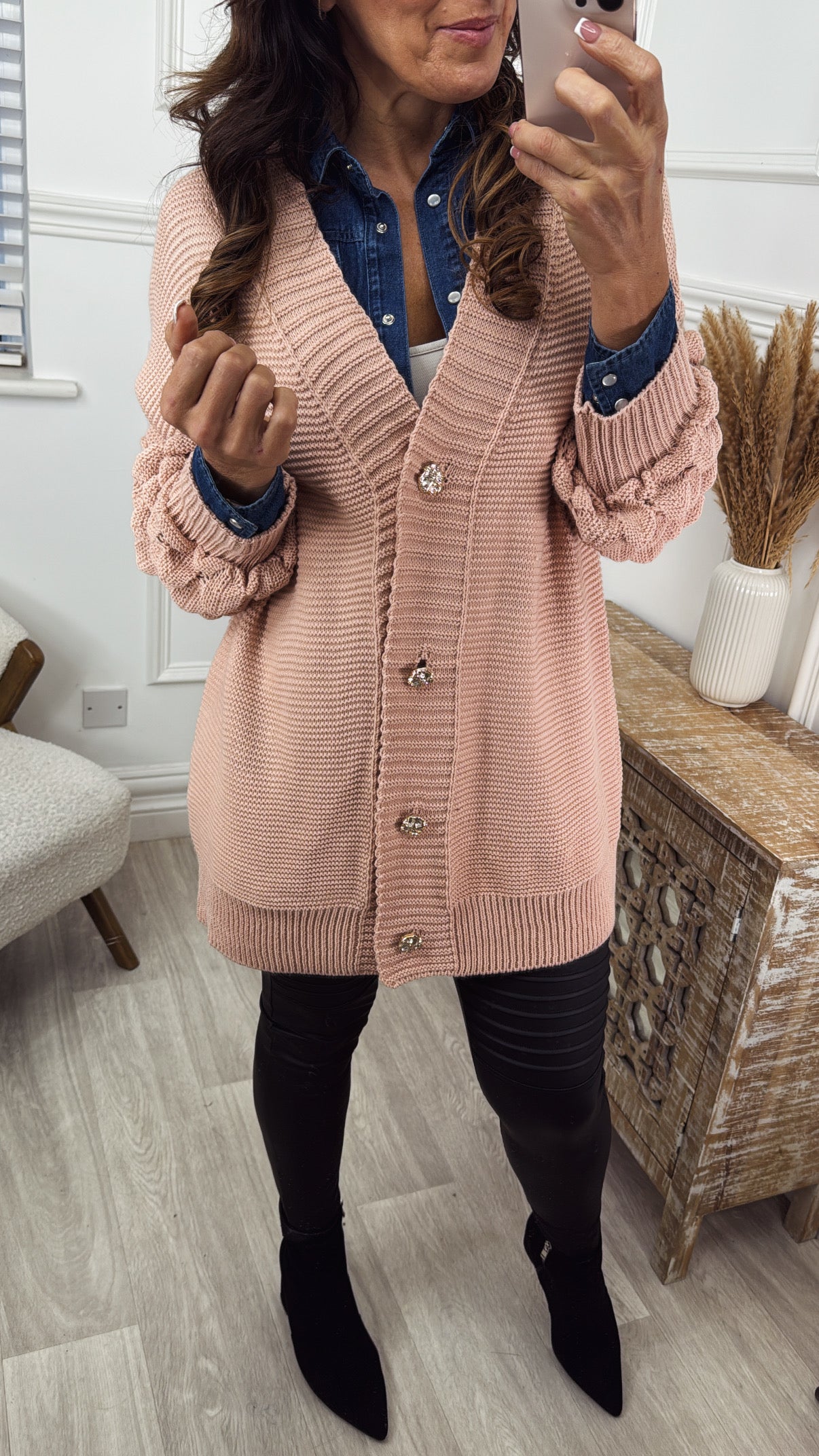 Blair Peach Bubble Sleeve Cardigan