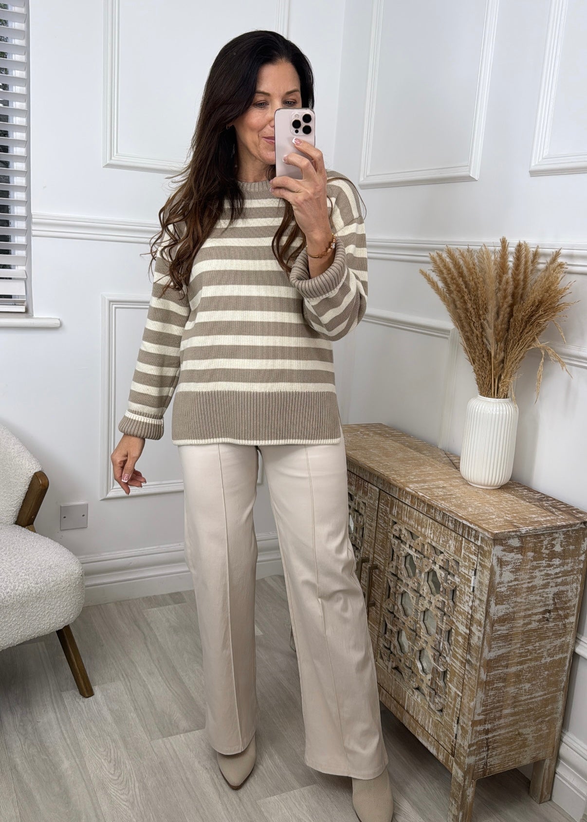 Ava Crockery Beige Striped Pullover