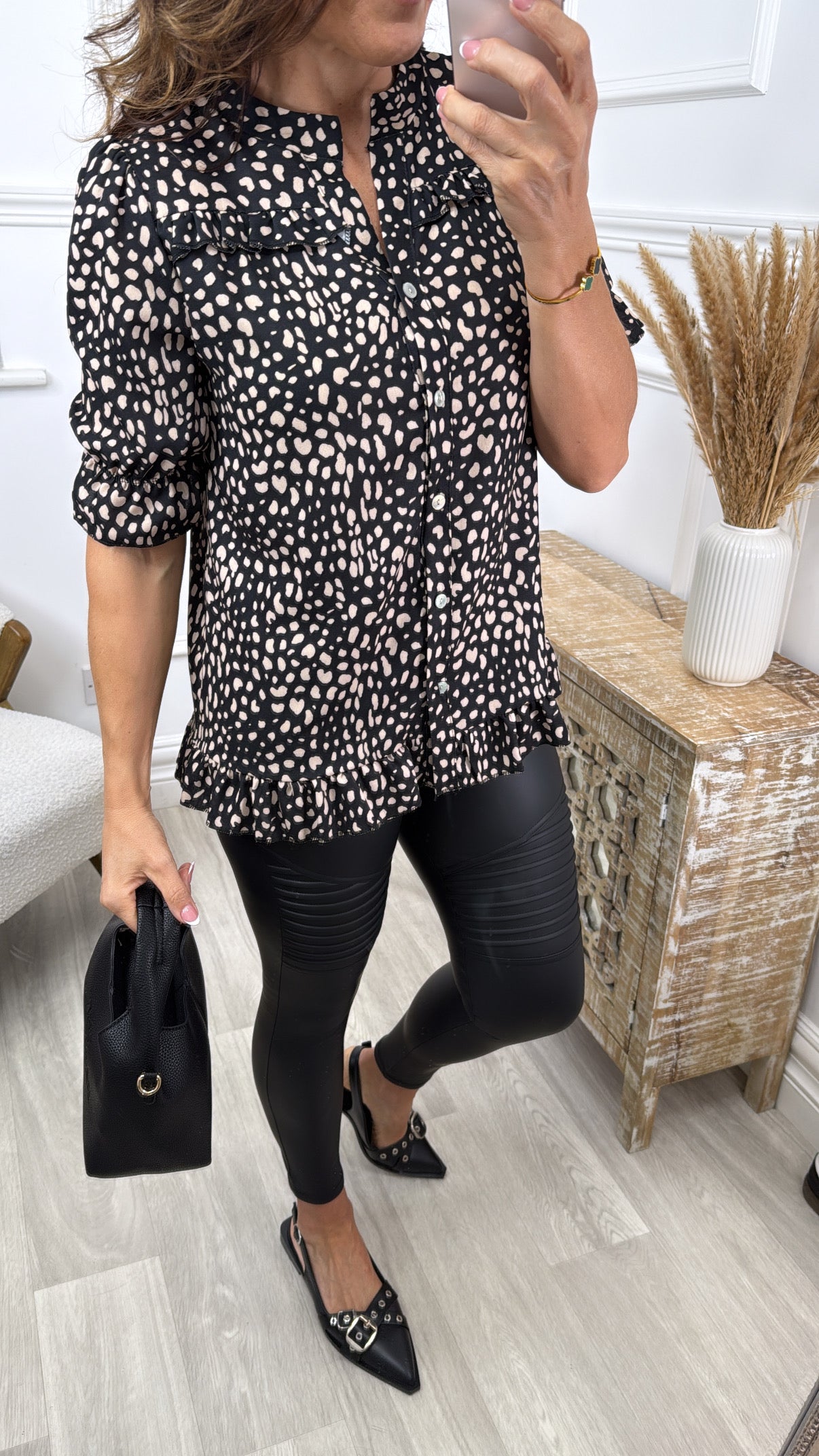 Keara Black Pebble Print Shirt