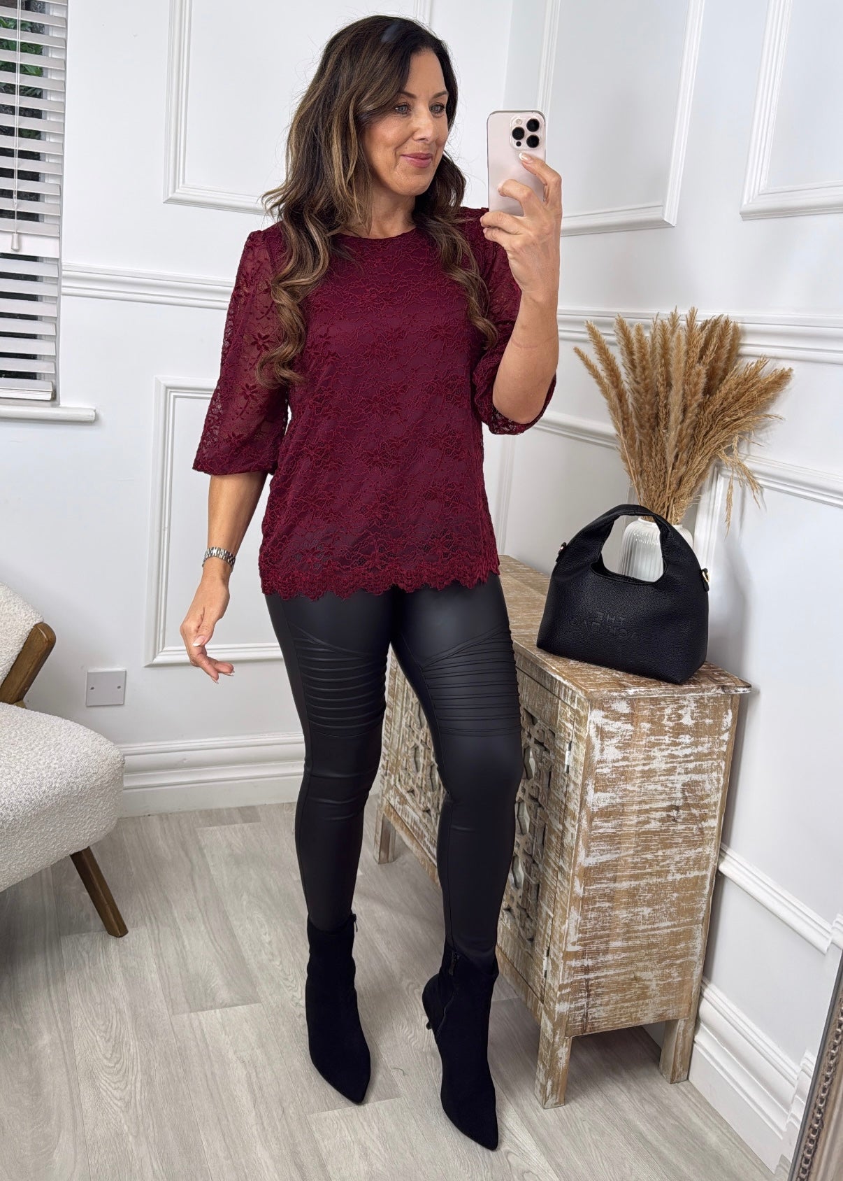 Billie Wine Lace Lined Top