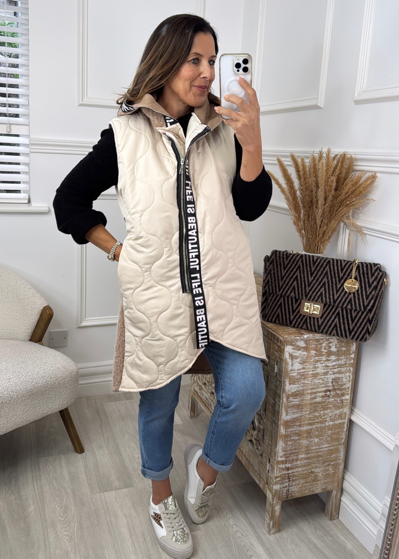 Ceoline Beige Gilet with Back Detail