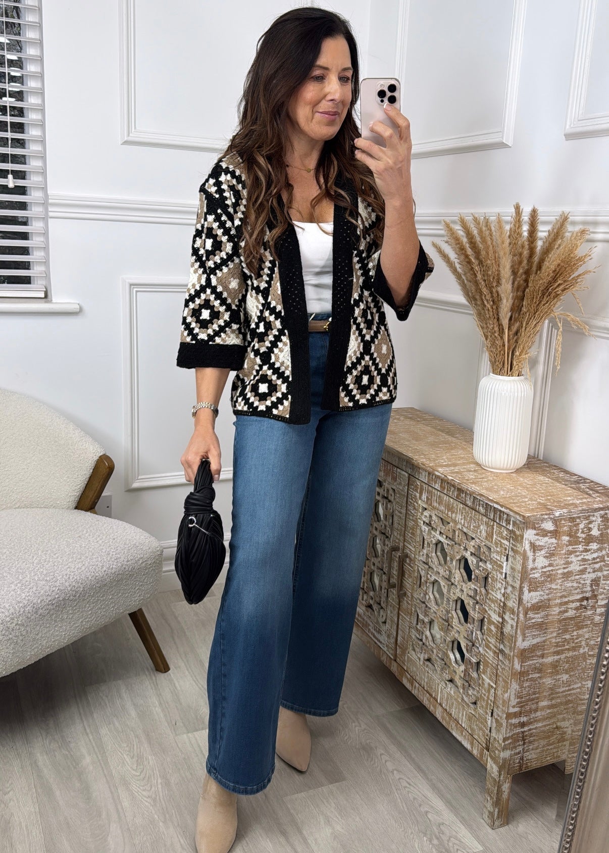 Kym Black Crochet Knit Cardigan