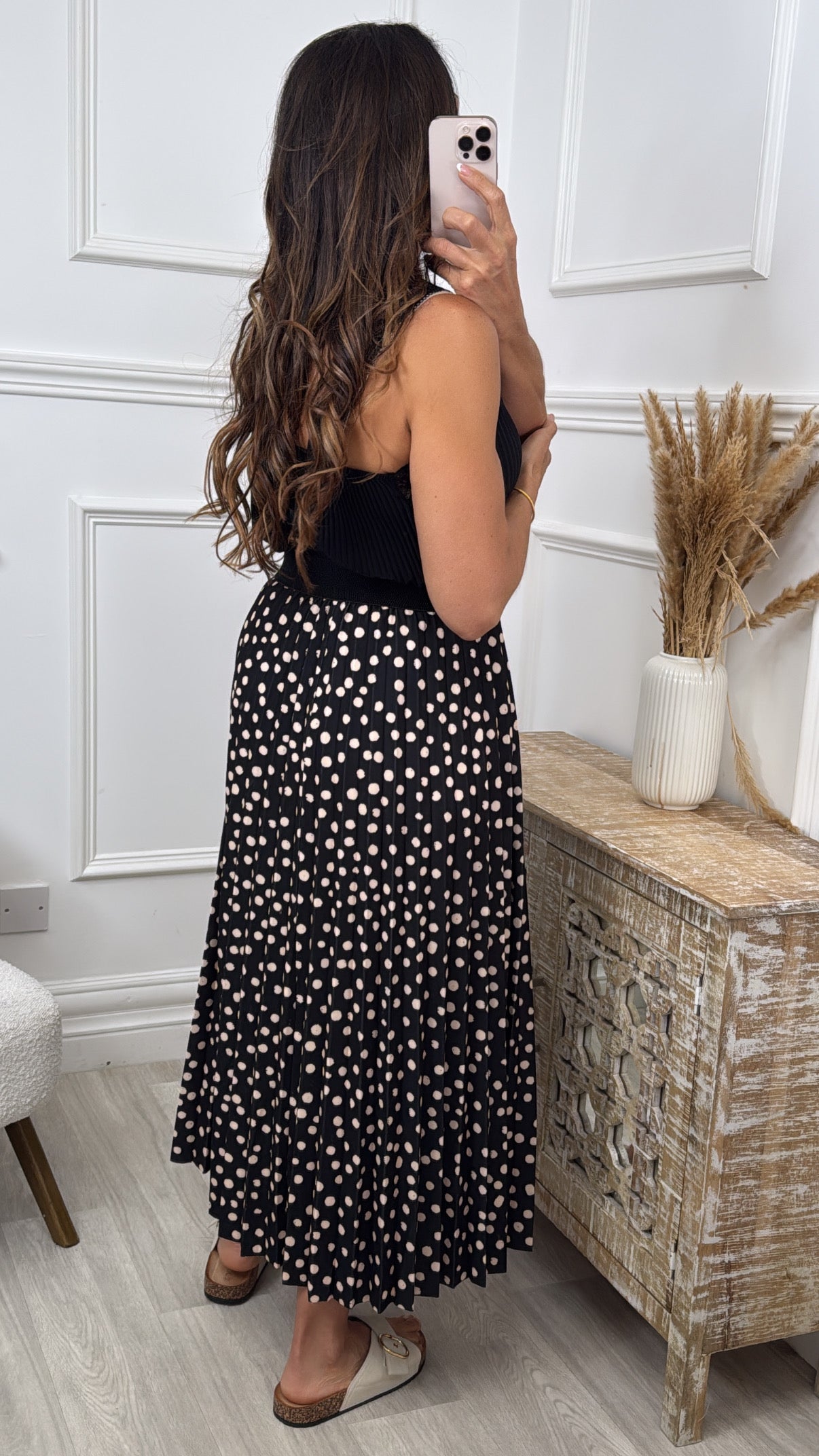 Madonna Black Polka Dot Pleated Skirt