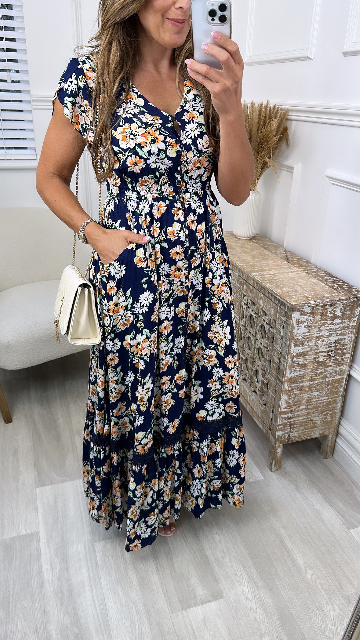 Angelina Navy Floral Boho Maxi Dress