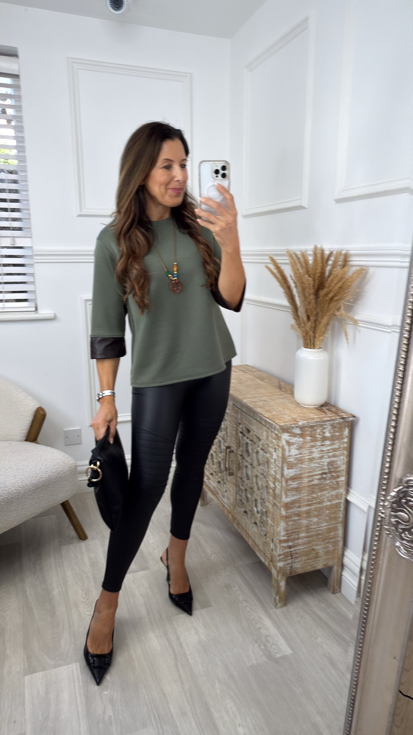 Lillian Khaki Pleather Cuff Top With Necklace