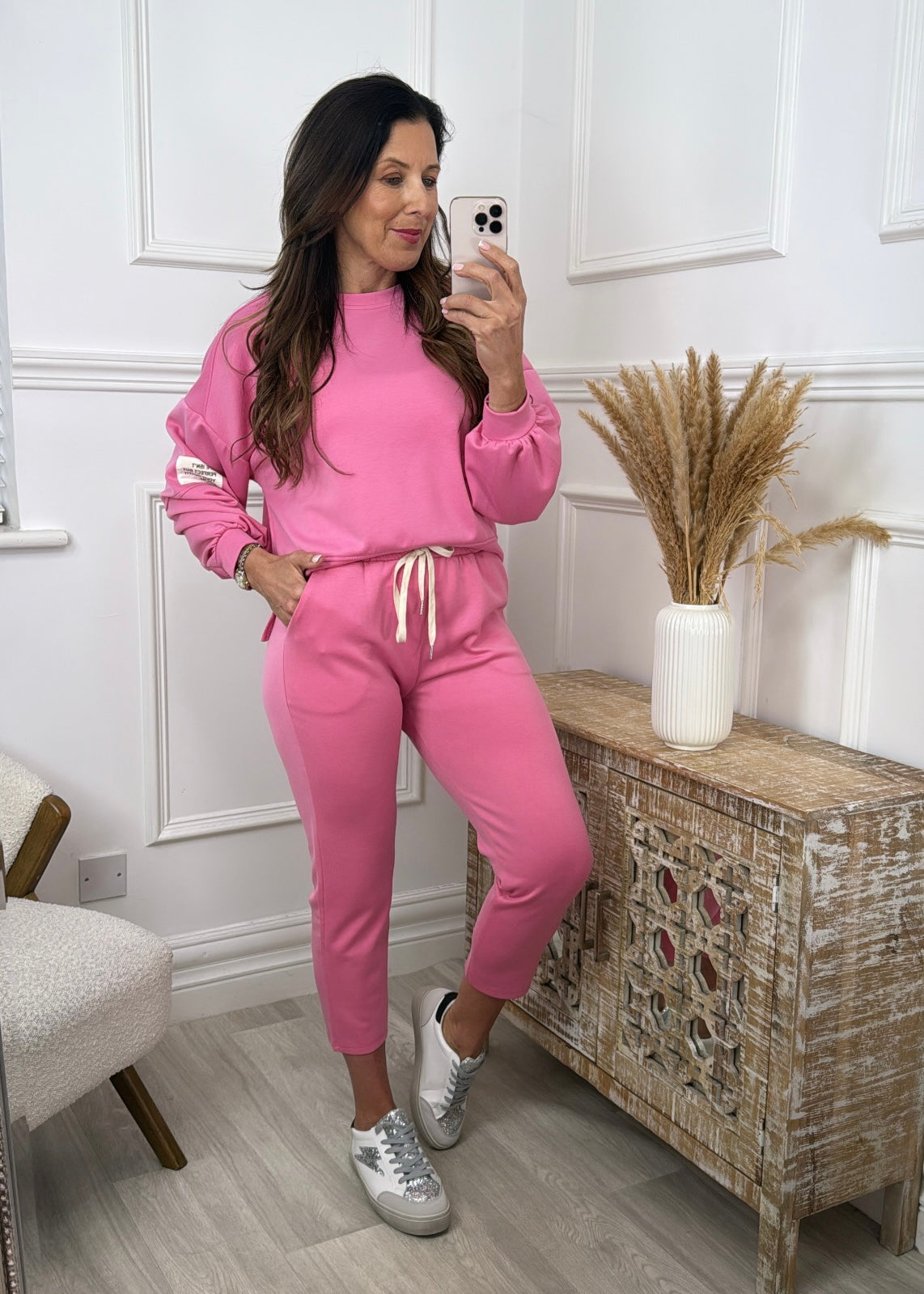 Liana Pink Dropped Sleeve Sweatshirt Set