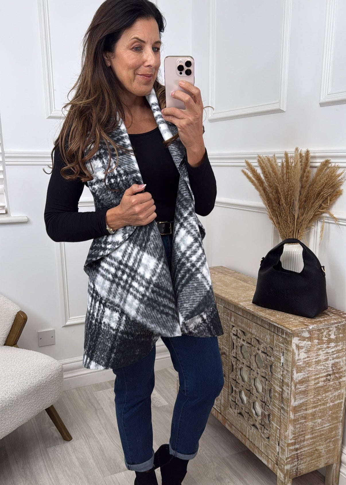 Santana Black Check Waistcoat