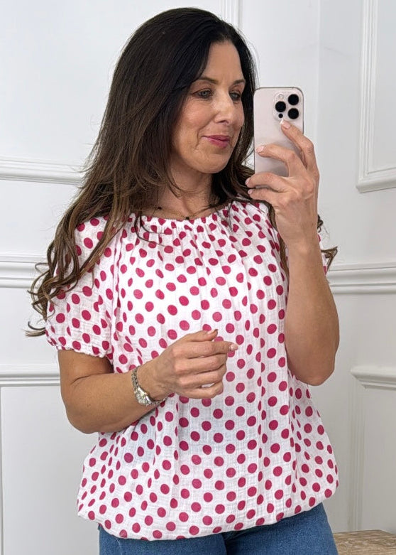Solange Pink Polka Dot Blouse
