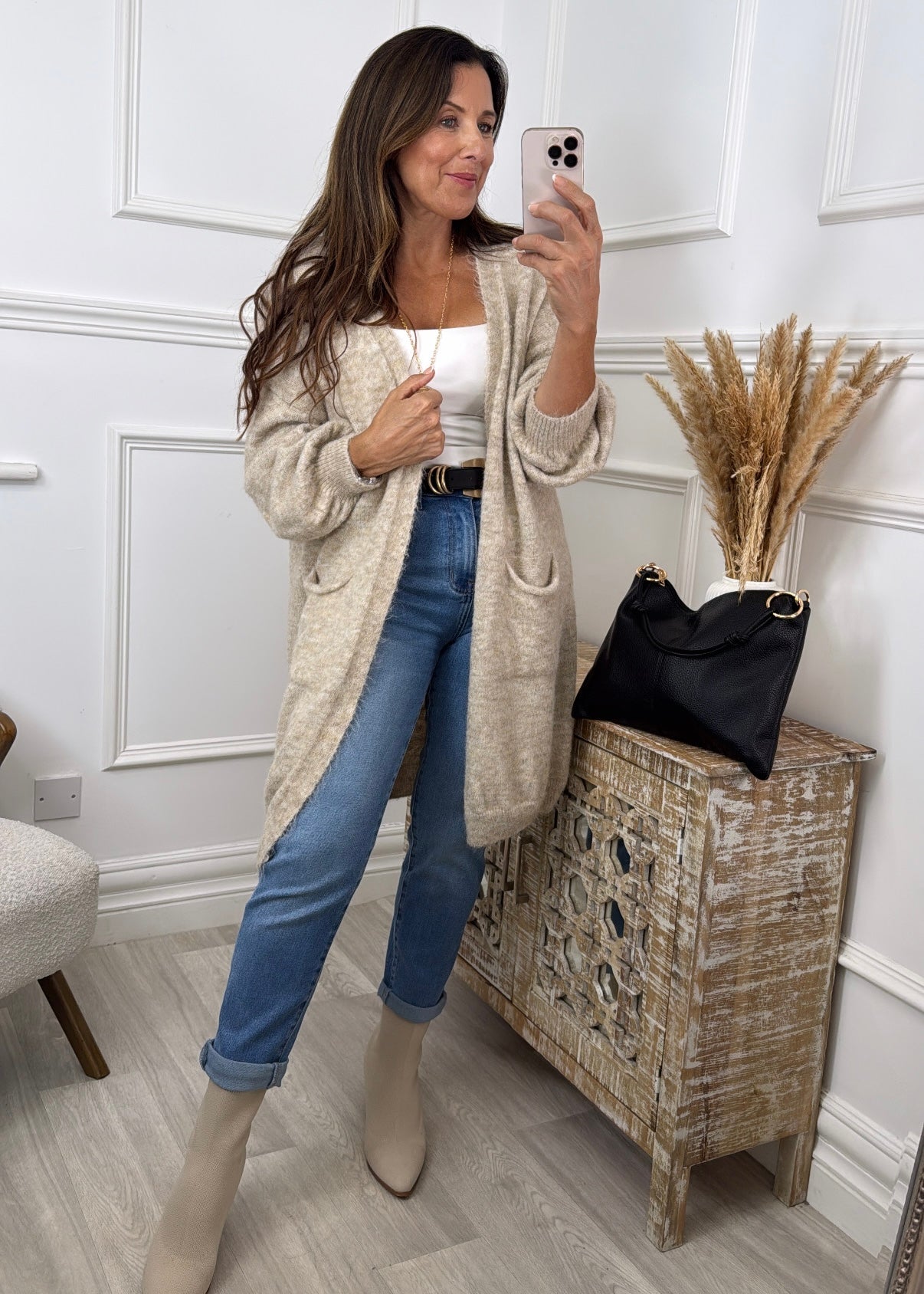 Payton Beige Pocket Cardigan