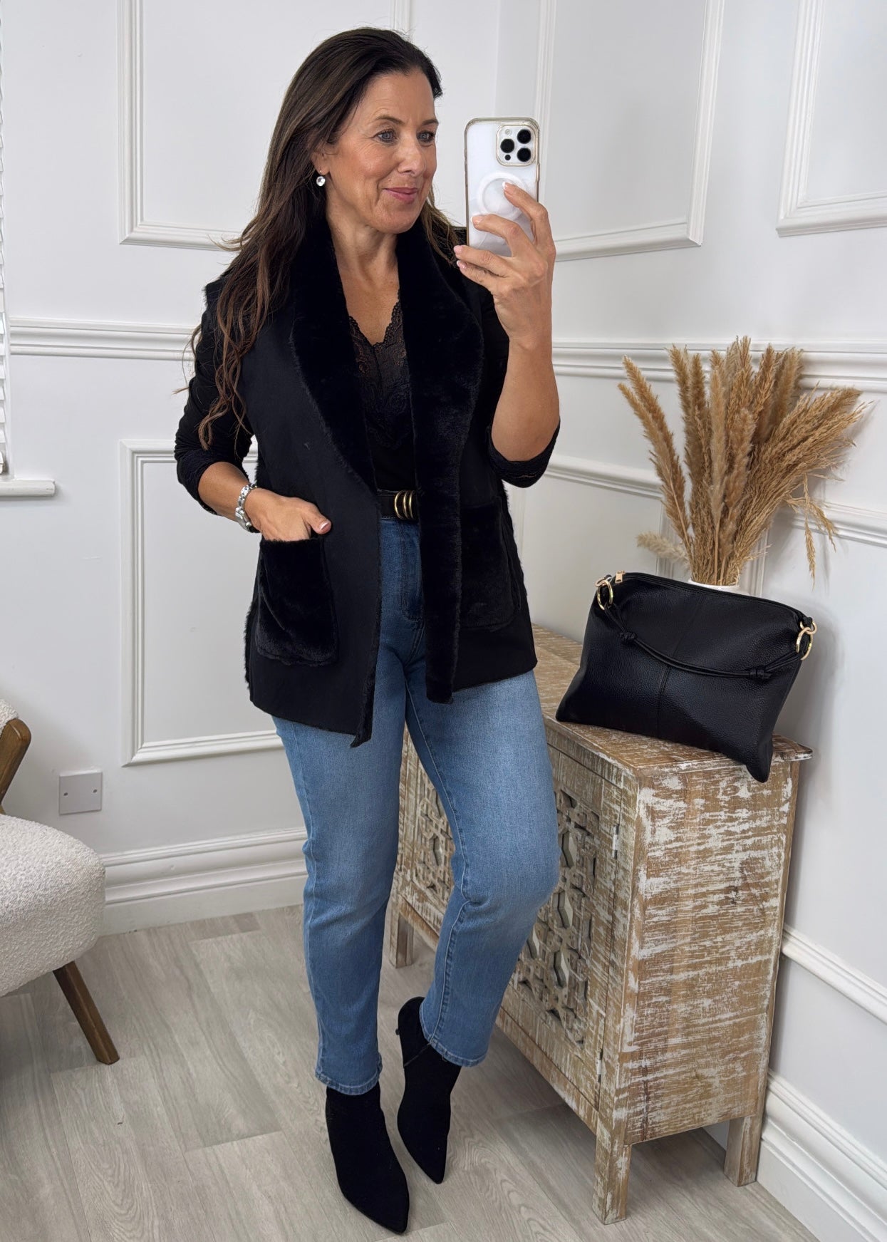 Loretta Black Suede Feel Waistcoat